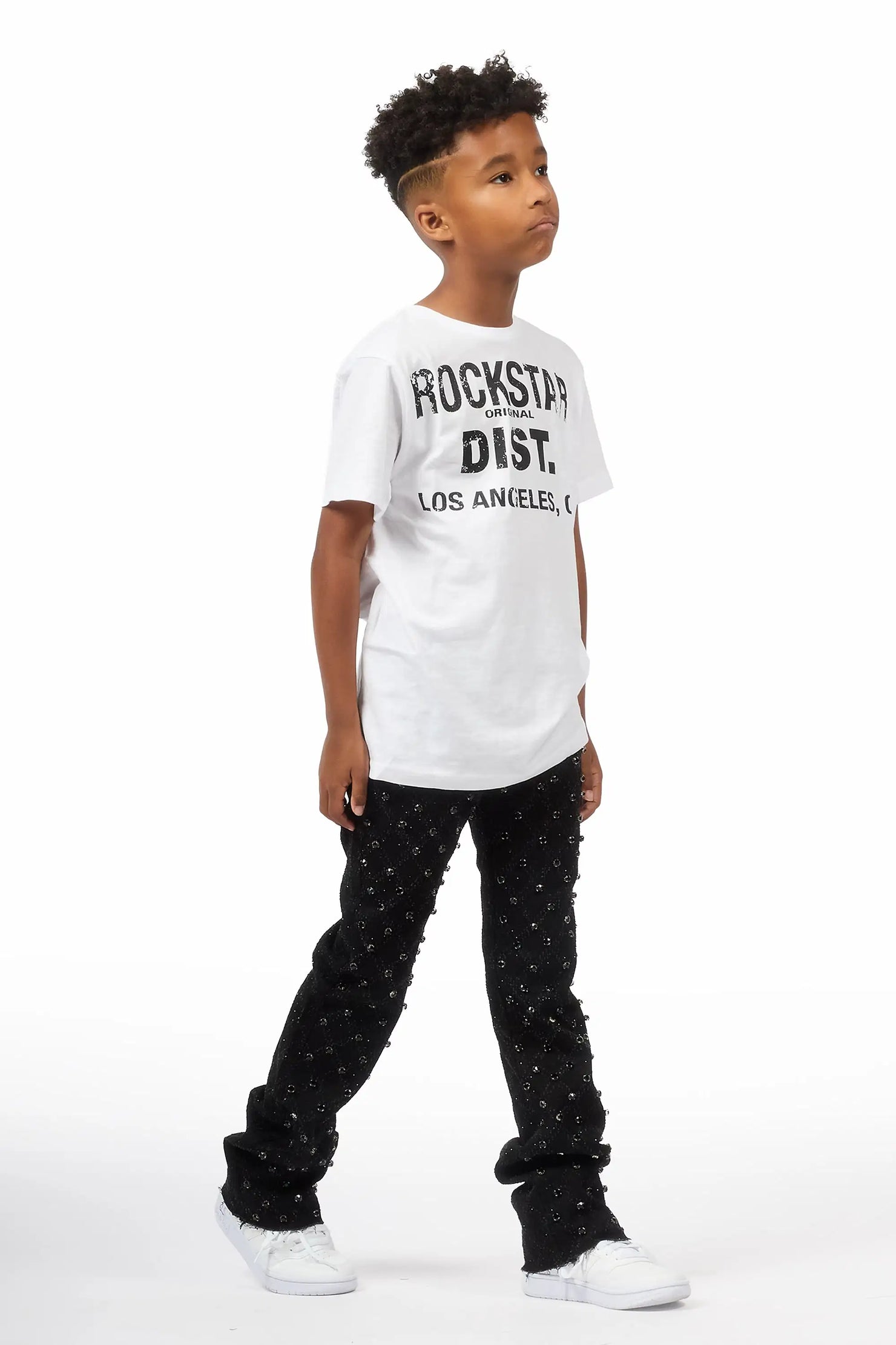 Boys Glit Black Rhinestone Stacked Flare Jean