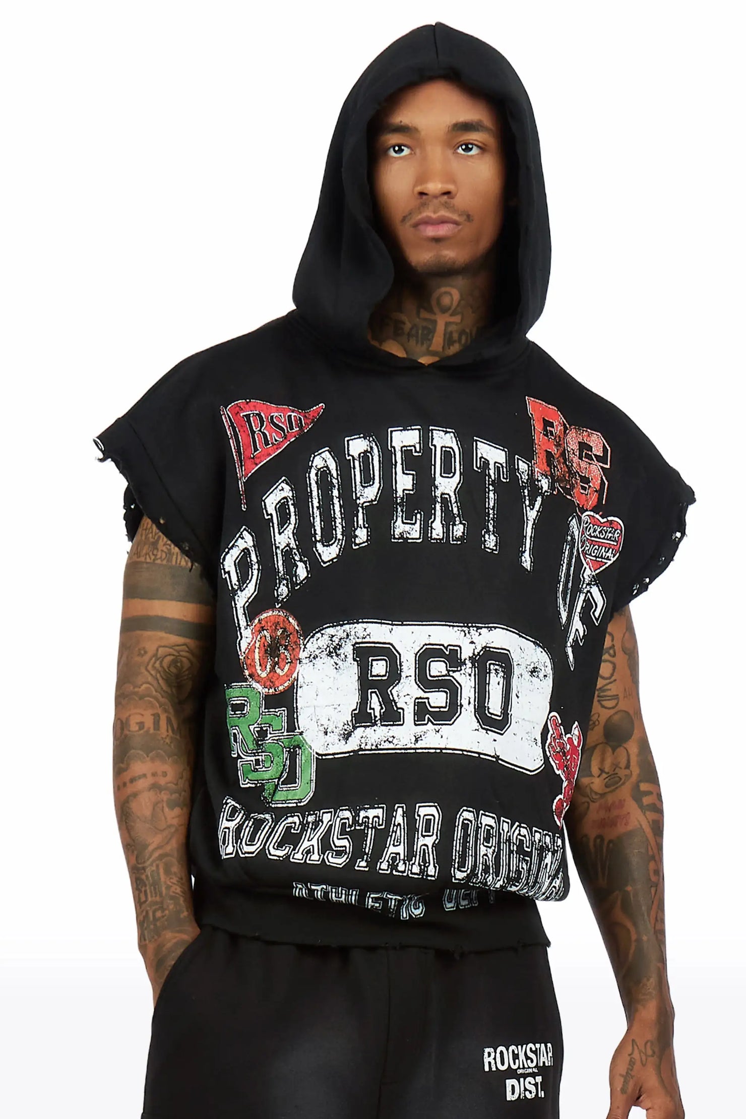 Syrix Black/Multi Cut Sleeve Hoodie