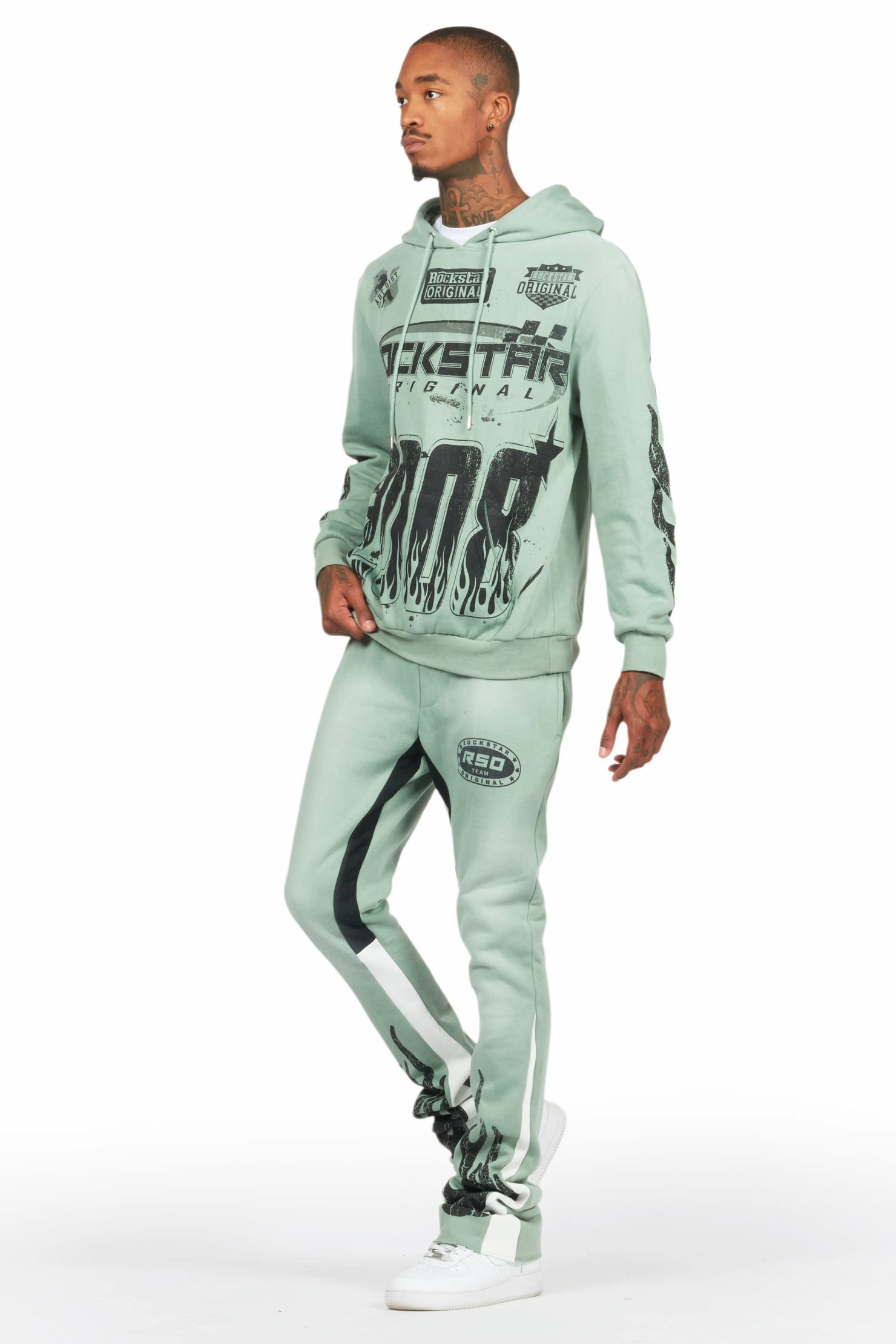 Amos Sage Stacked Flare Hoodie Track Set