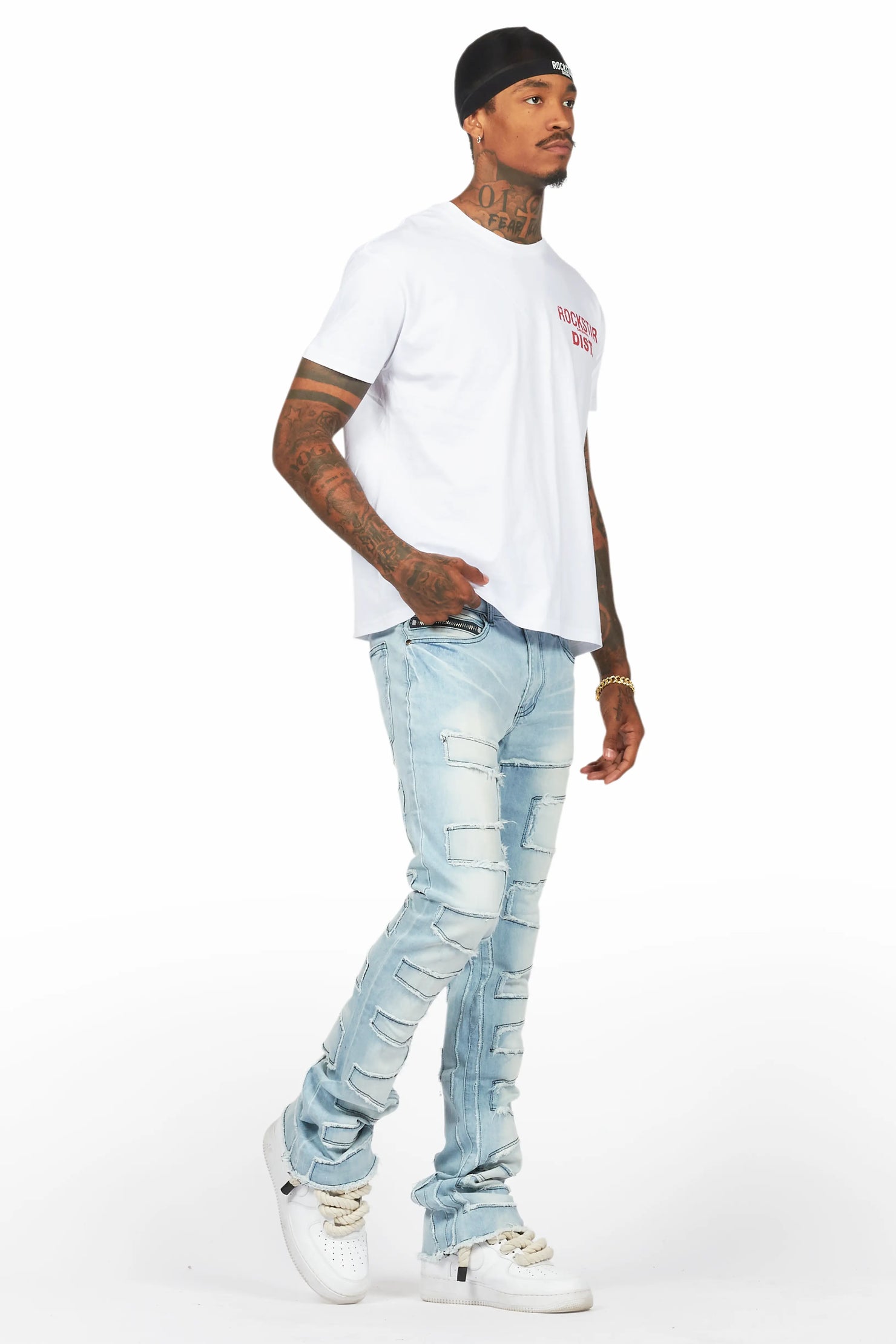 Lake White/Red T-Shirt & Shake Stacked Flare Jean Bundle