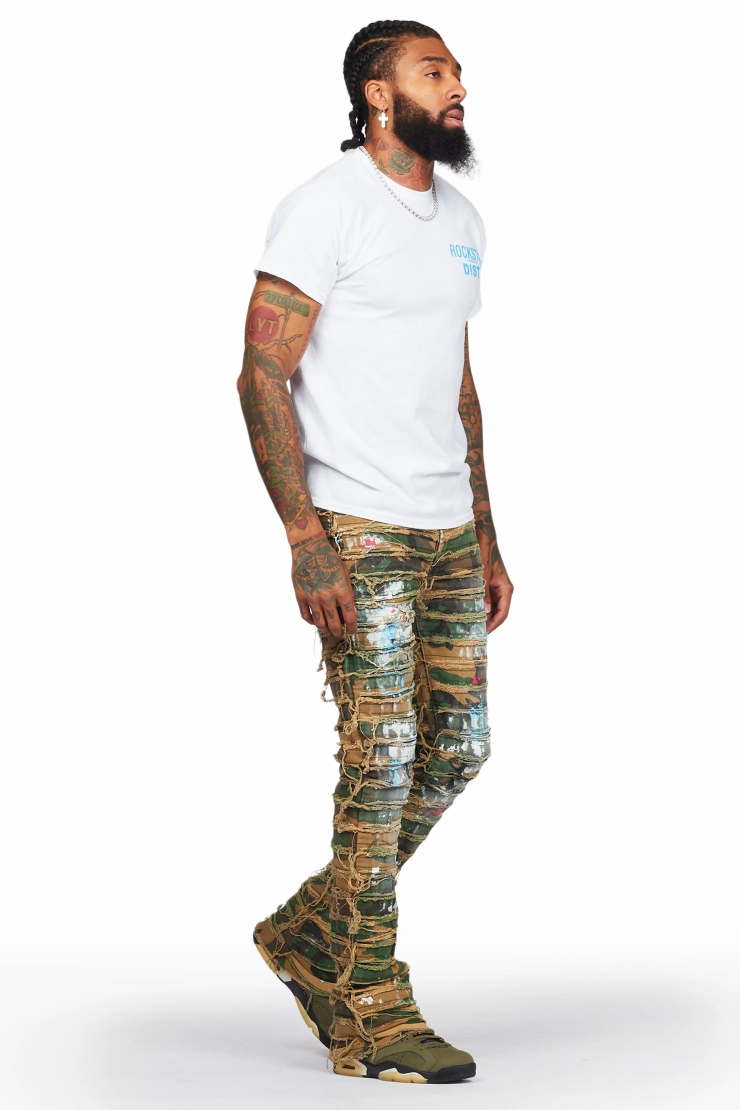 Raith Faded Camo Painter Stacked Flare Jean