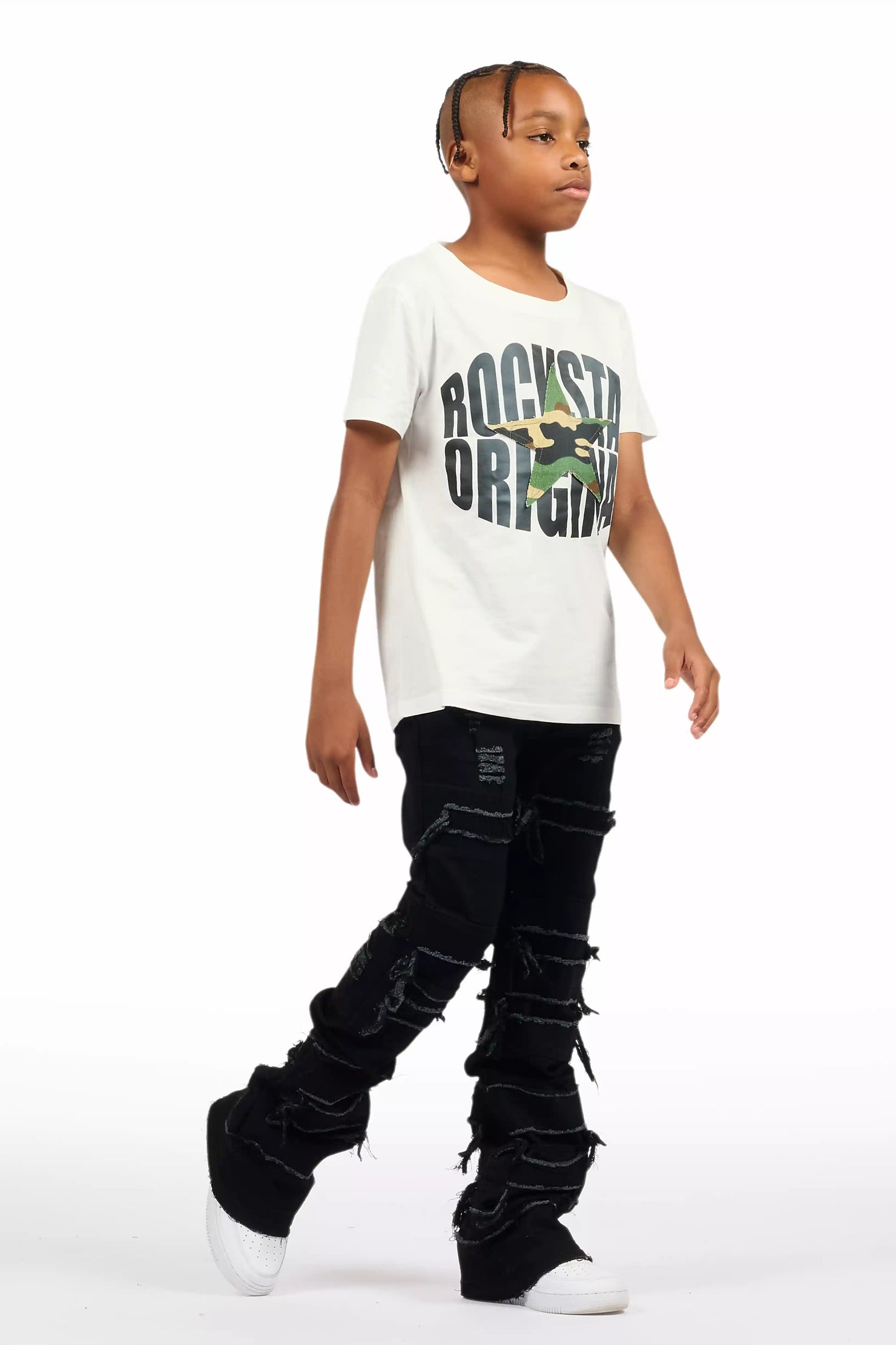 Boys Vasco Jet Black Stacked Flare Jean