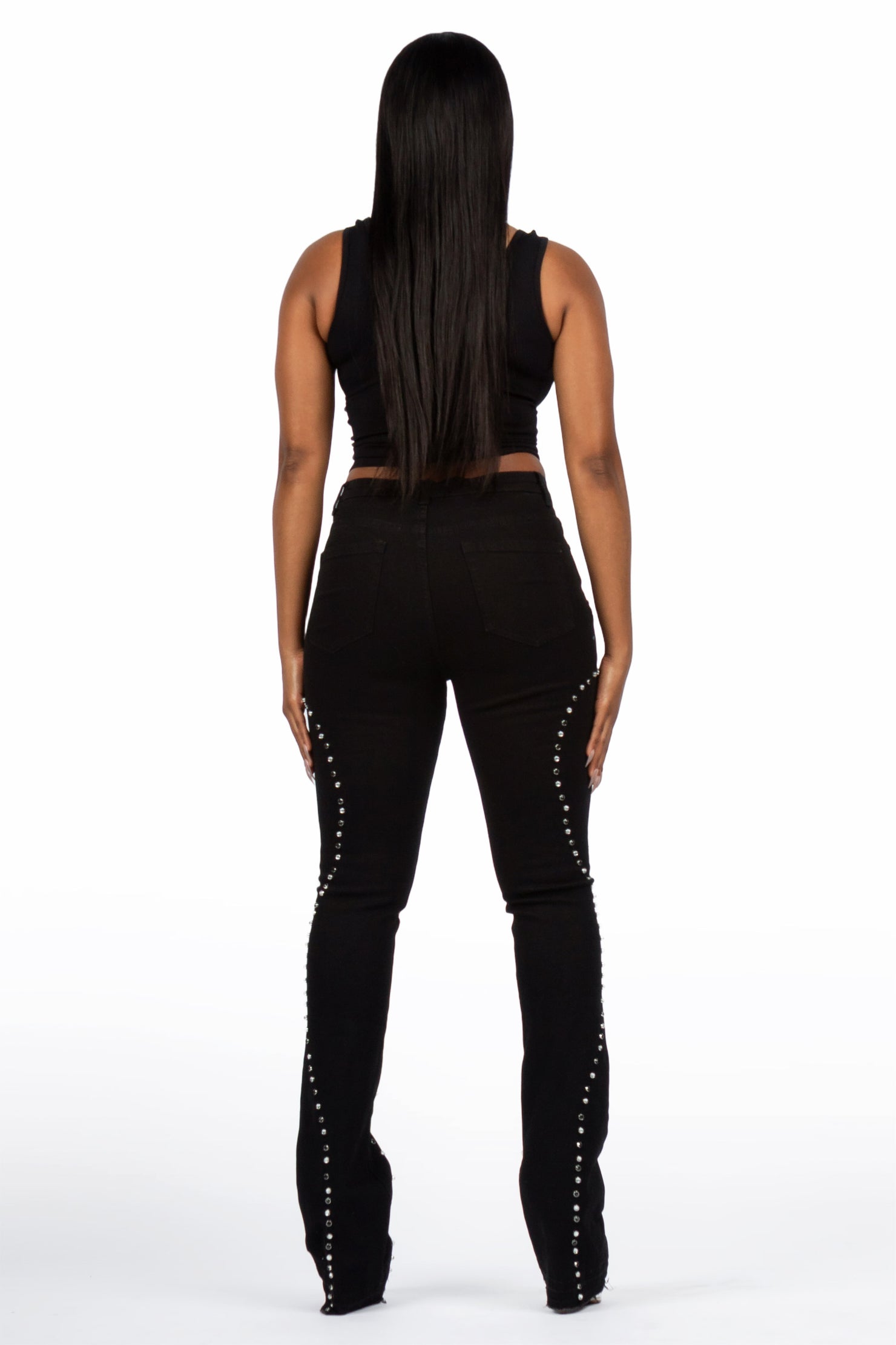 Inesia Black Studded Stacked Flare Jean