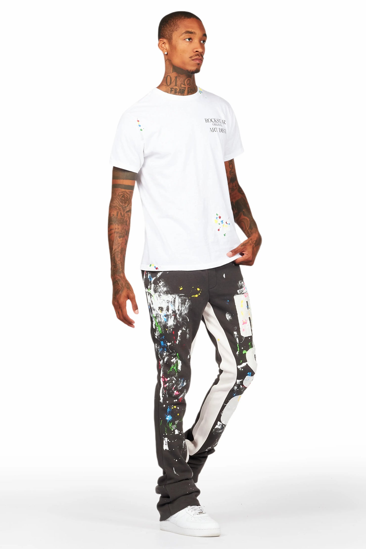 Washi Vintage Grey Patchwork Stacked Flare Track Pant