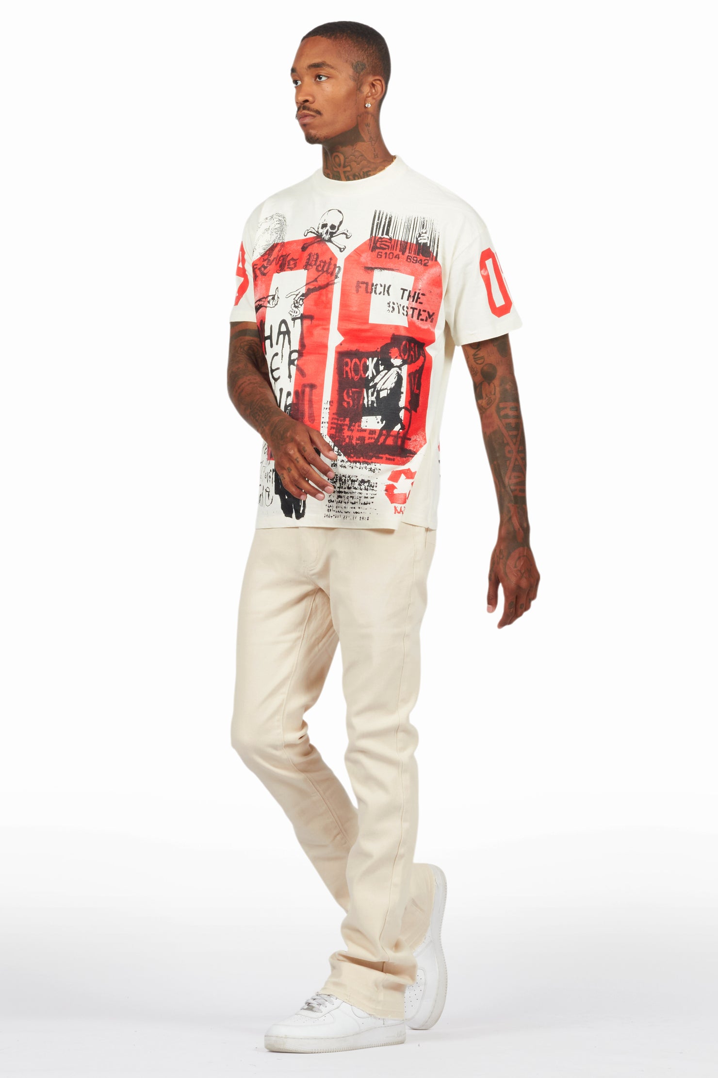 Grill Vintage Sand Oversized Graphic T-Shirt/Dag Stacked Flare Jean Set