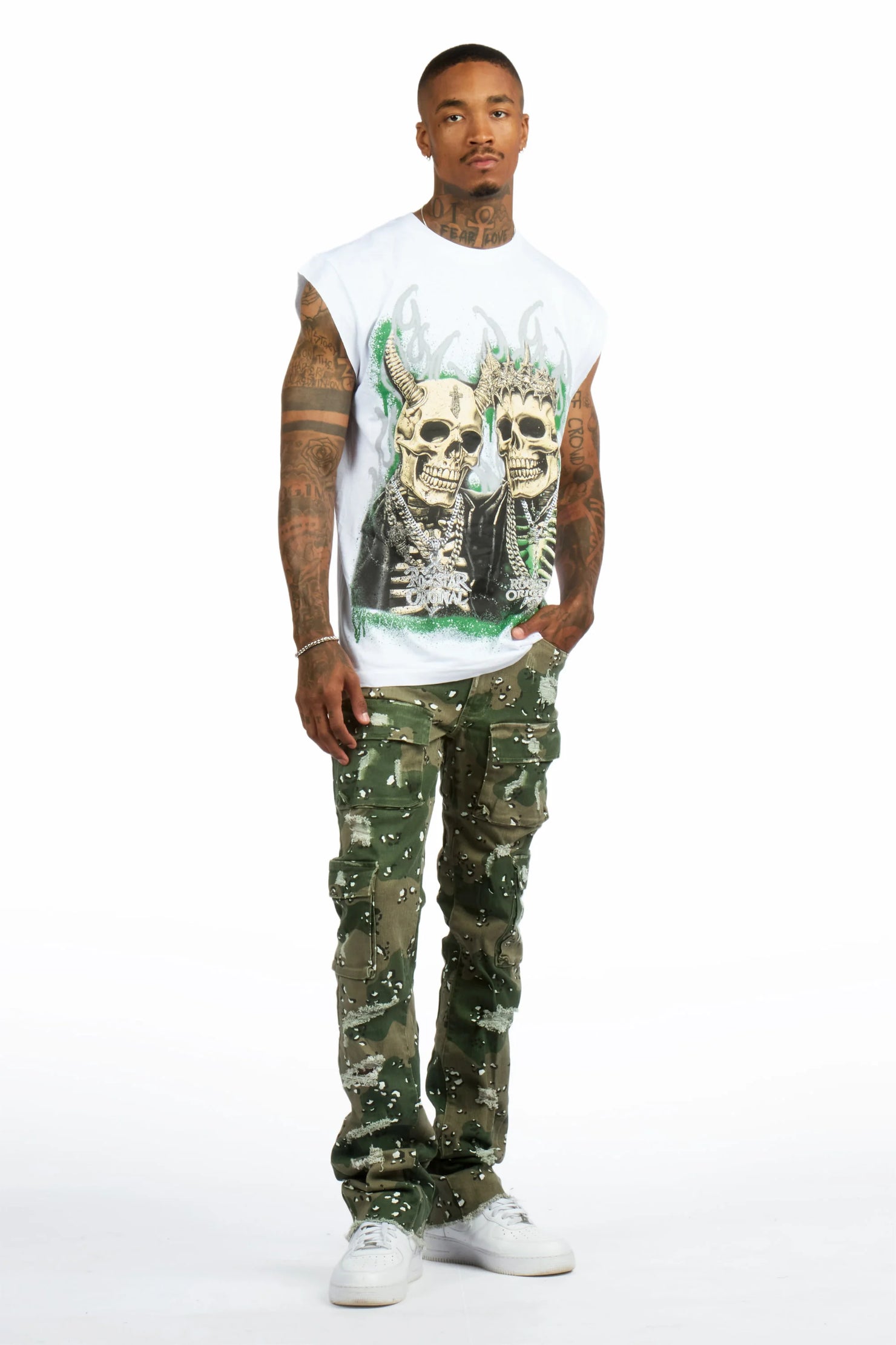 Kingston White/Camo Graphic T-Shirt & Kade Stacked Flare Jean Set