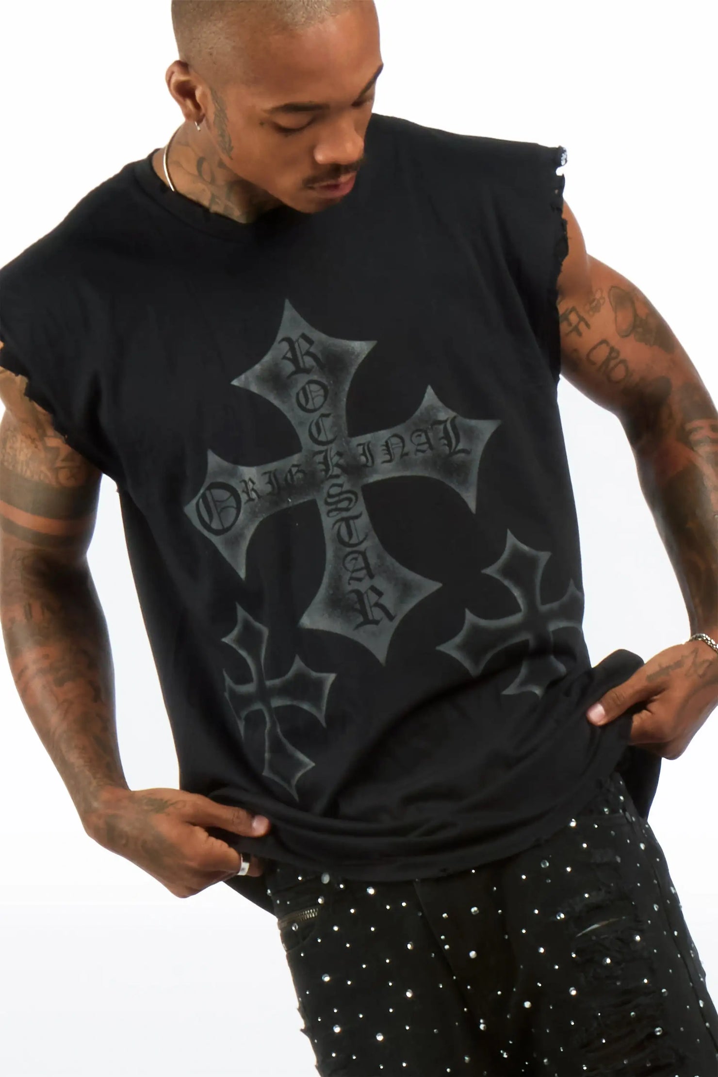 Iden Black Rhinestone Baggy Fit Jean