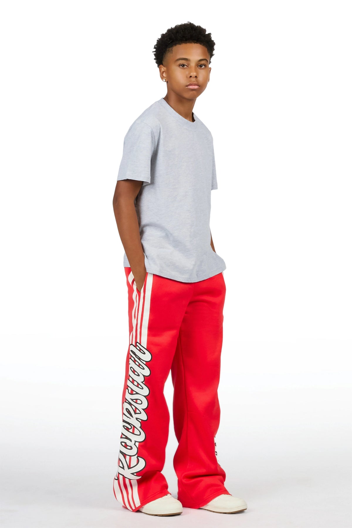 Boys Mozavi Red/White Baggy Track Pant