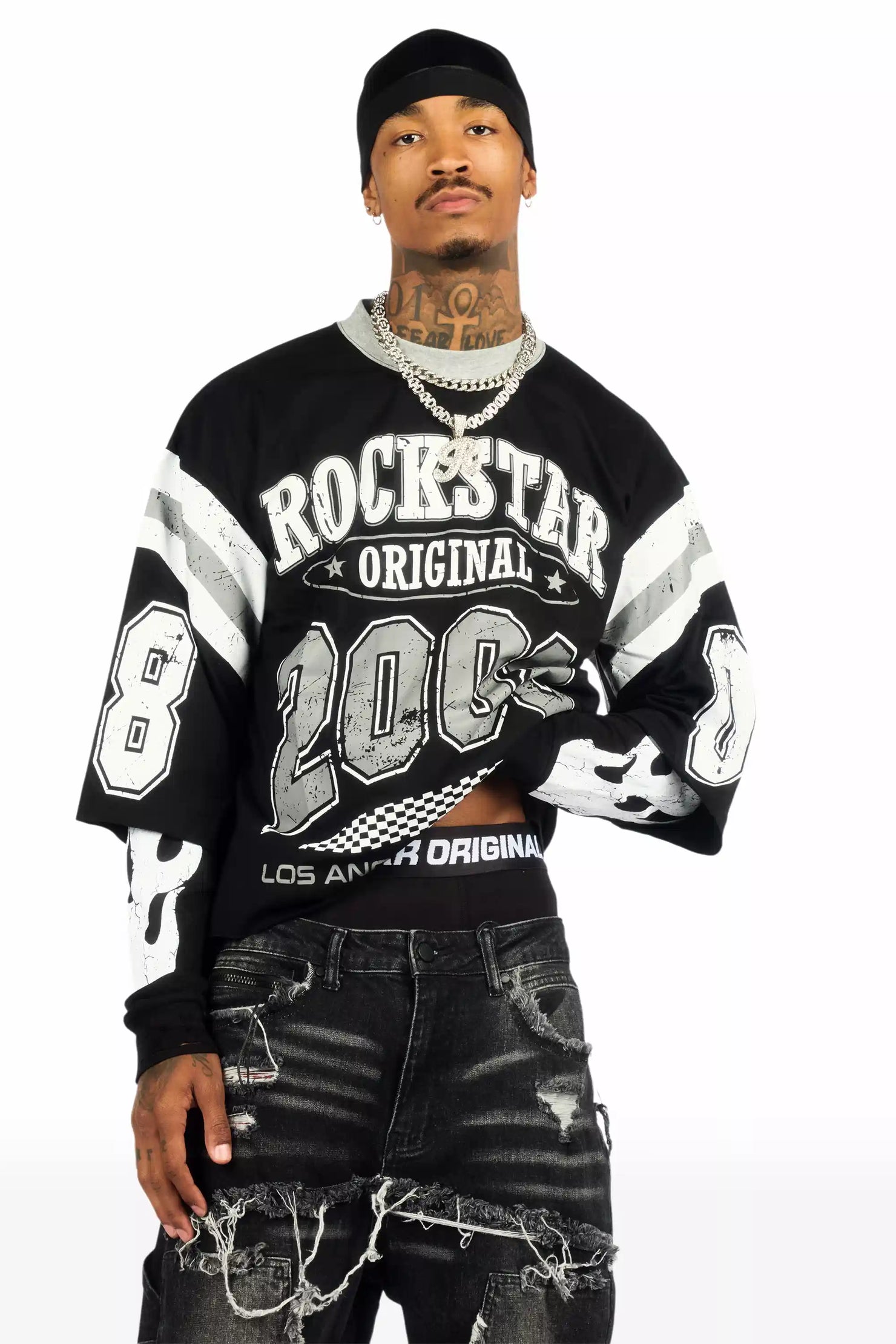 Amos Black/White Long Sleeve Graphic T-Shirt