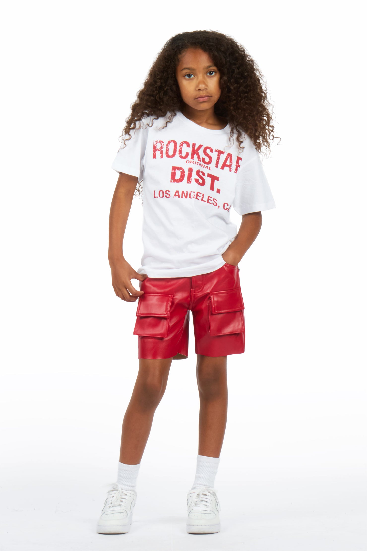Girls Jakha Red T-Shirt Faux Leather Short Set