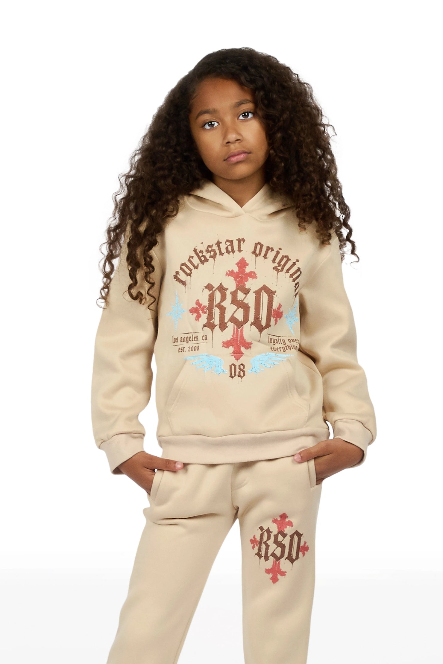 Girls Trenty Sand Stacked Hoodie Track Set