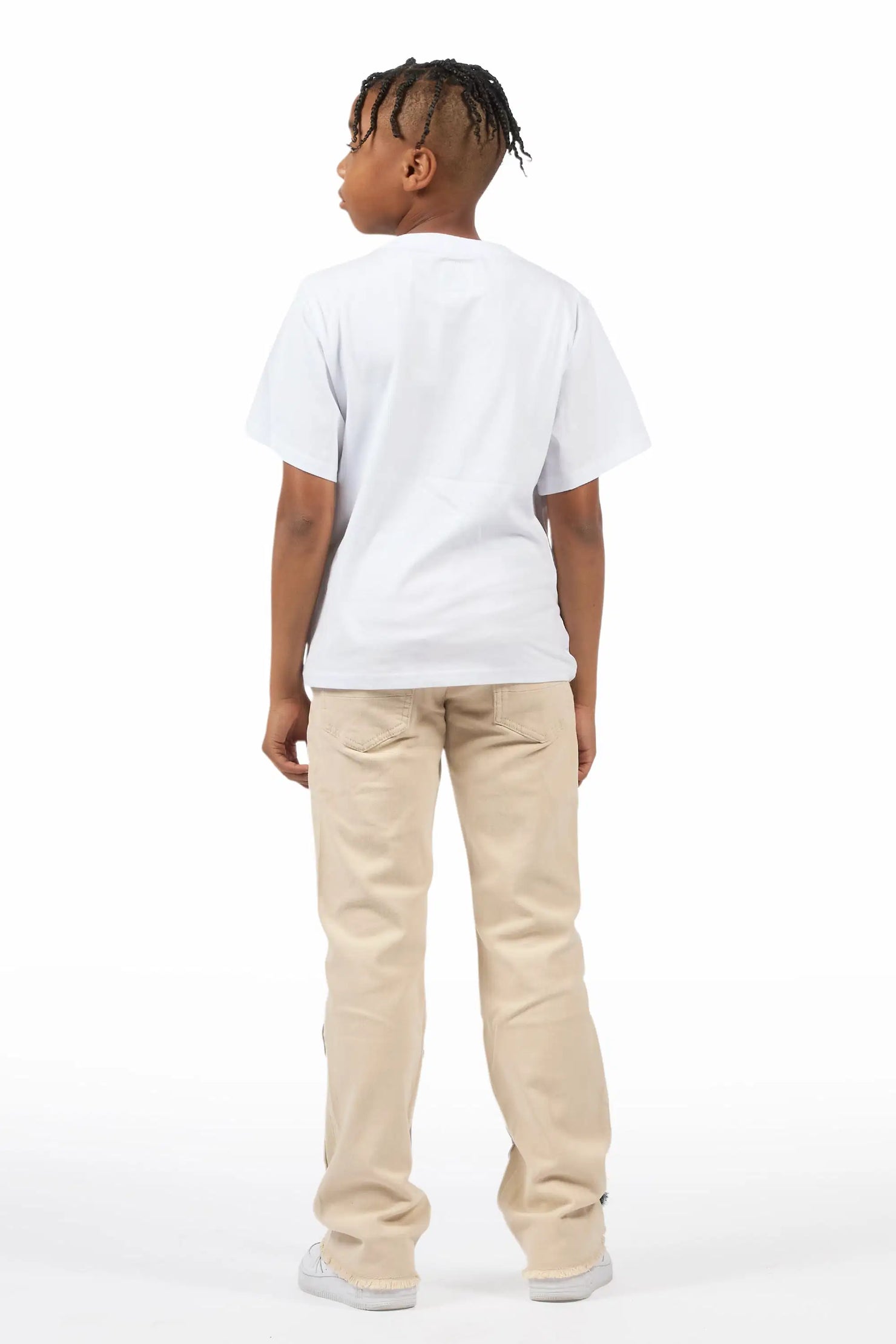 Boys Espen Beige Stacked Flare Jean