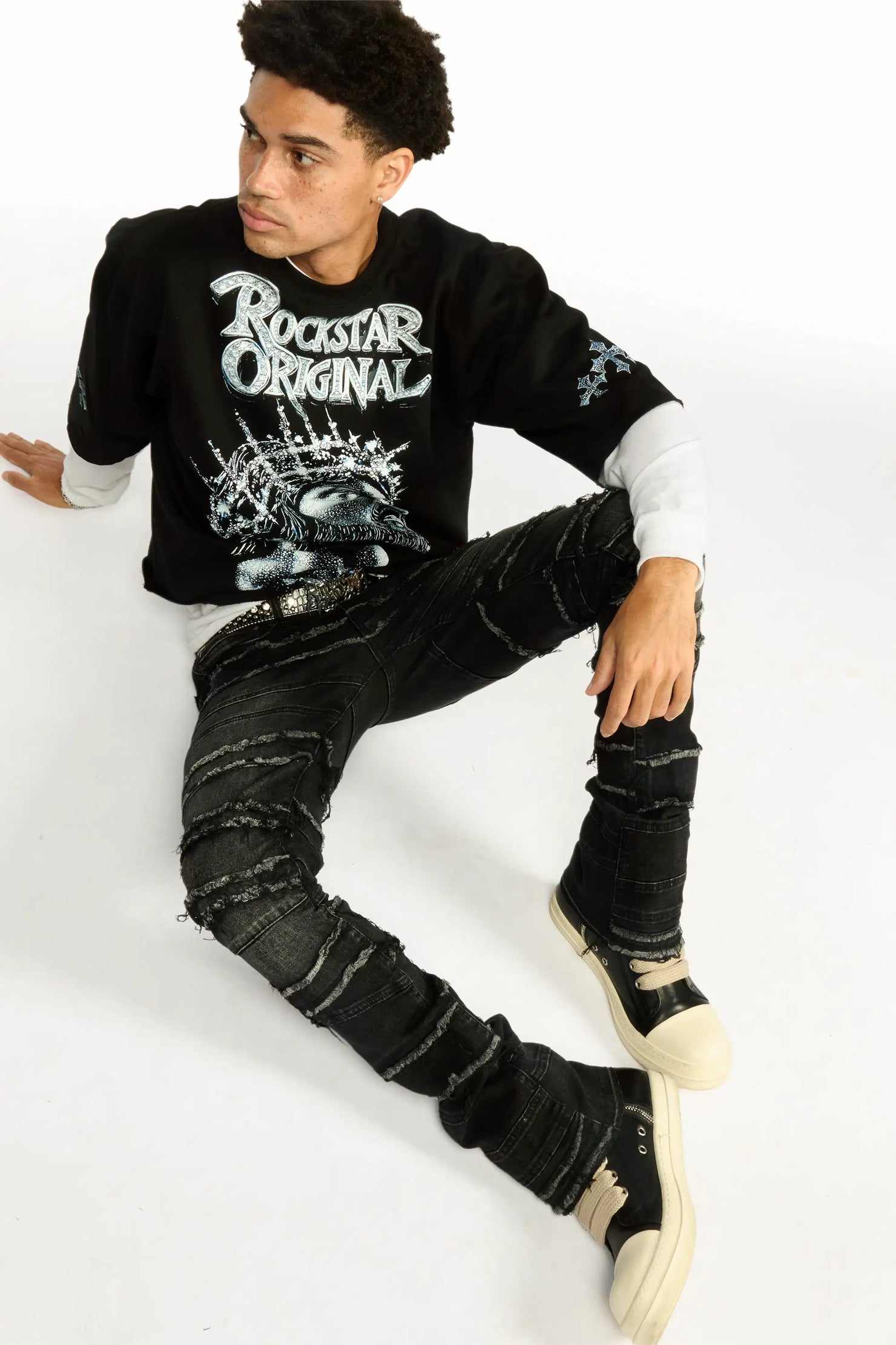 Darius Black Quarter Sleeve Boxy Sweatshirt