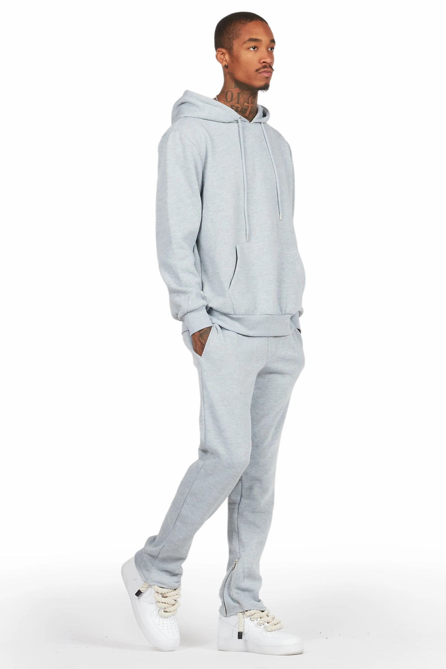 Basic Heather Grey Hoodie/Slim Fit Track Set