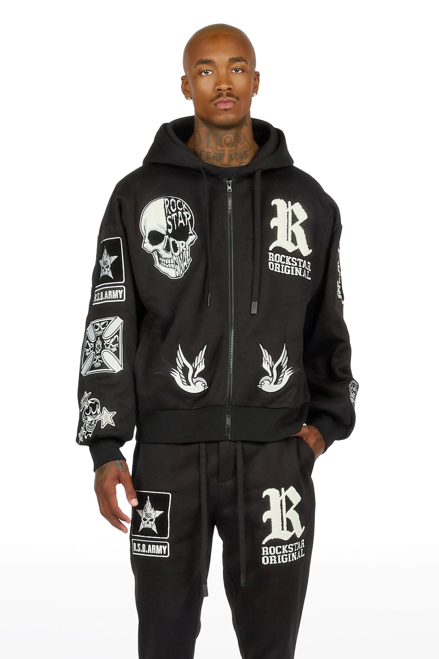 Vidar Black Zip Up Hoodie Stacked Track Set