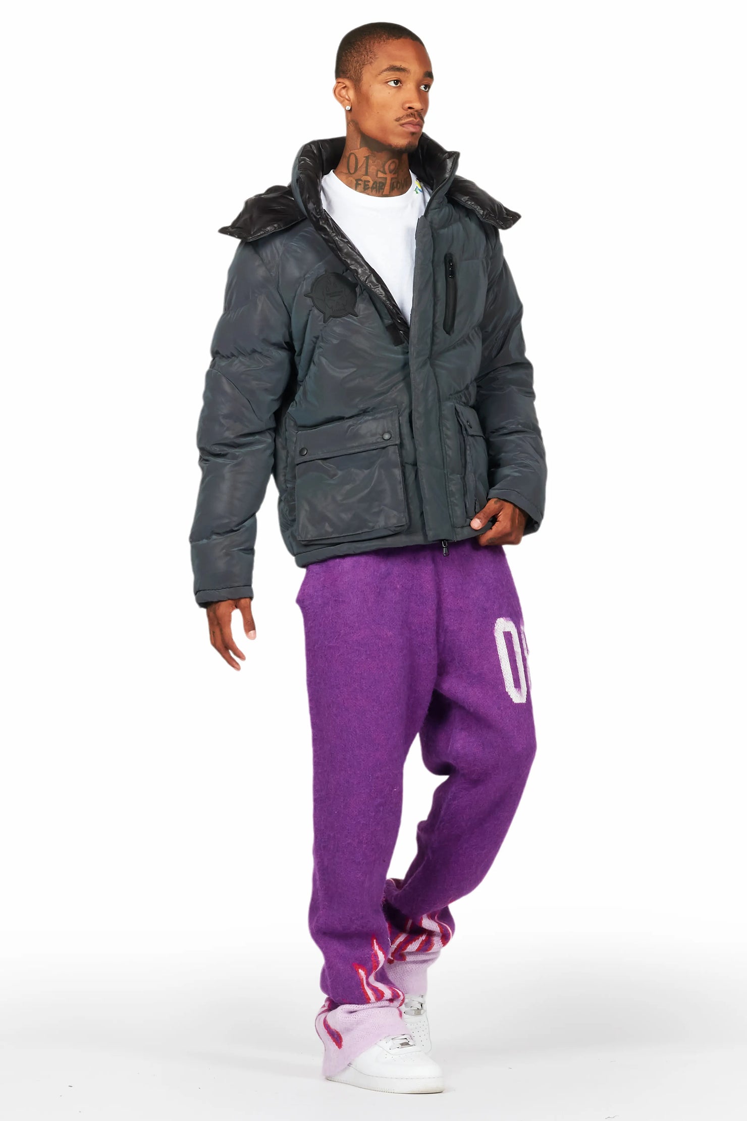 Holger Purple/Pink Graphic Stacked Flare Mohair Track Pant