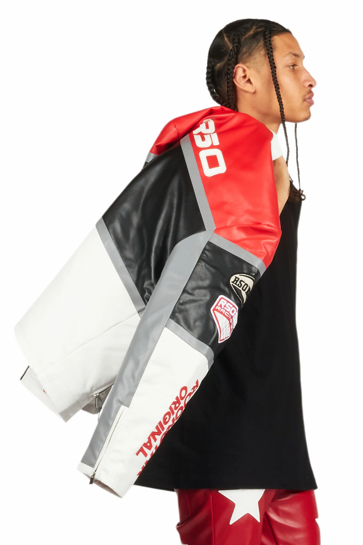 Balint Red/White Leather Moto Jacket