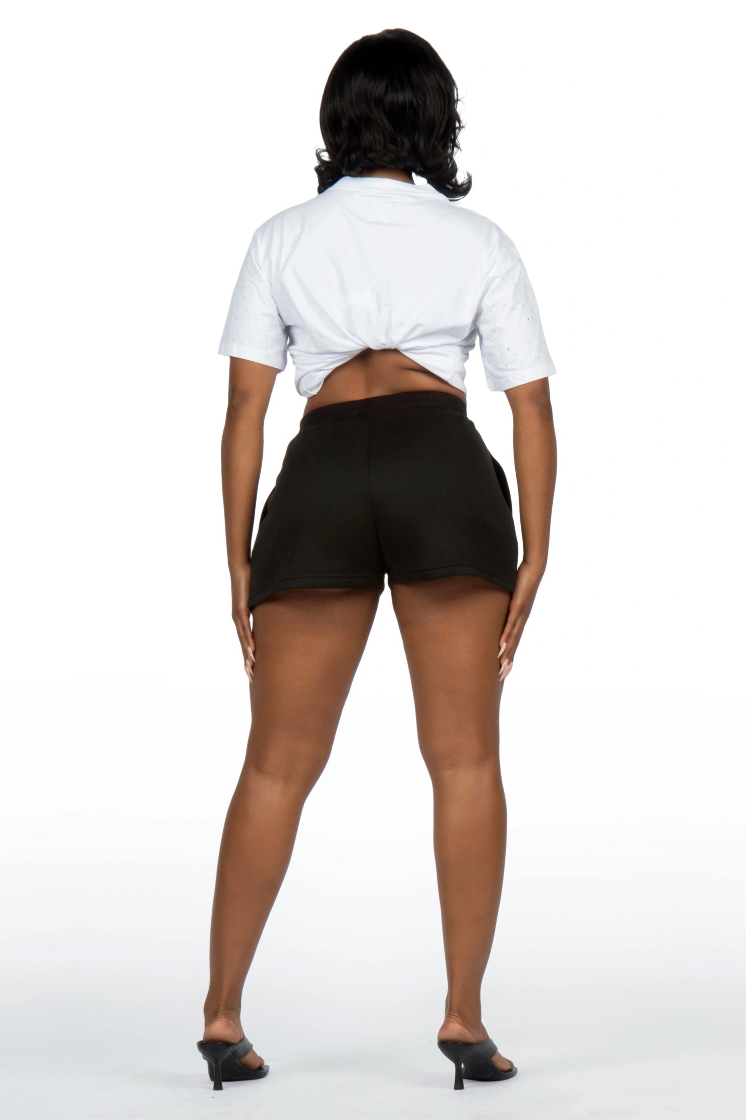 Flaveya White/Black Rhinestone T-Shirt Short Set