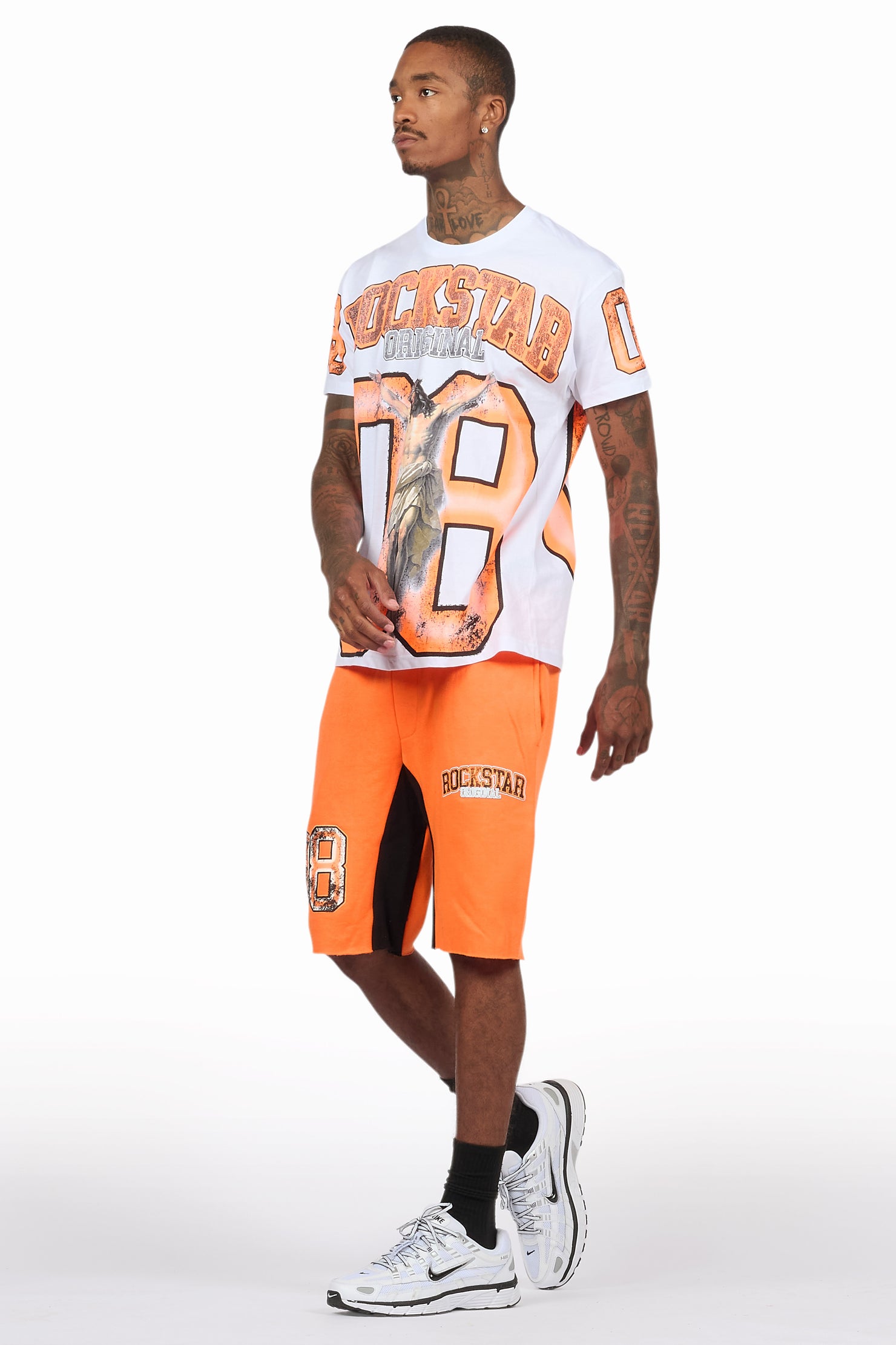 Fields White/Orange Raw Edge T-Shirt Short Set