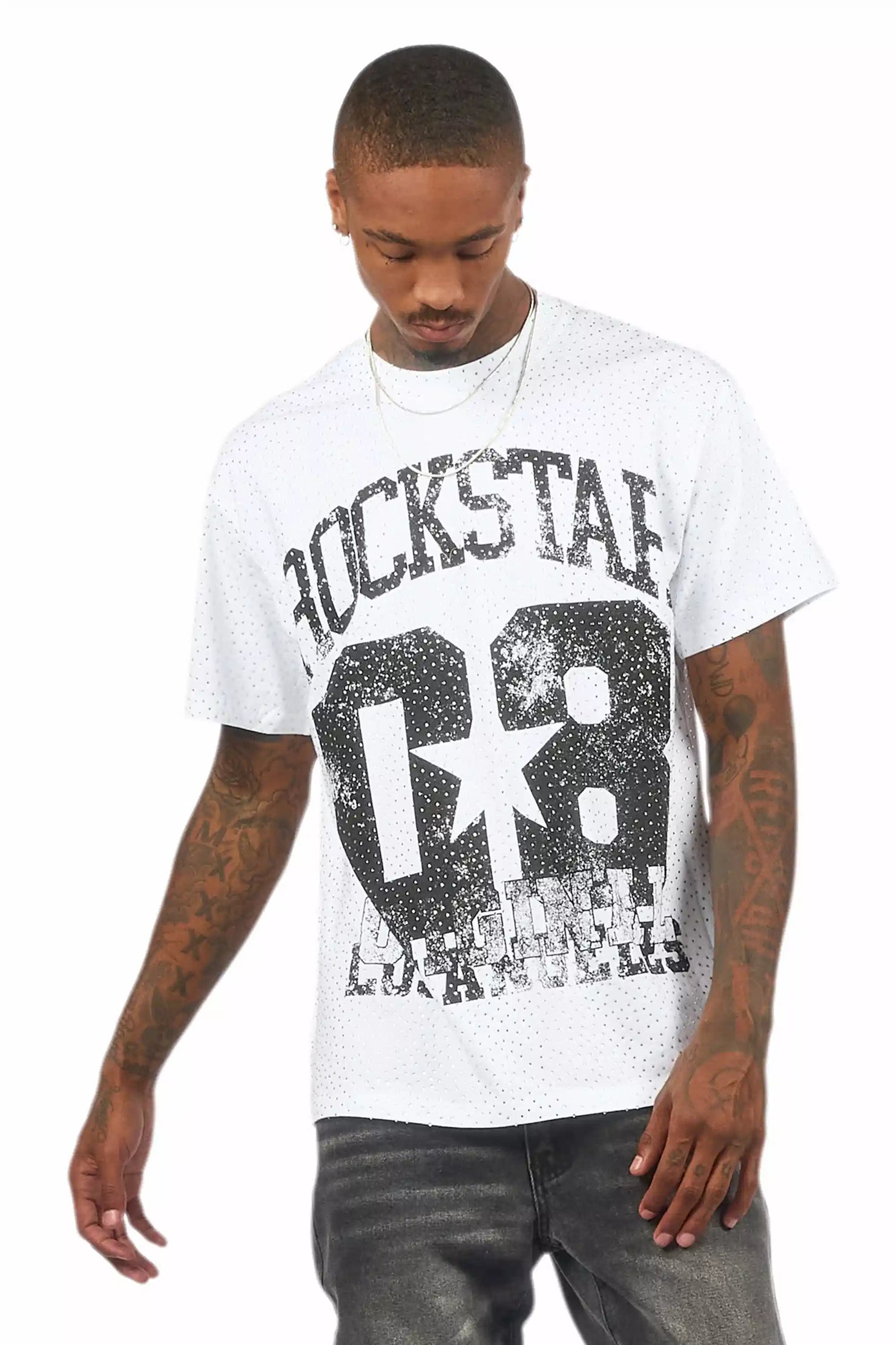 Flamur White Graphic Rhinestone T-Shirt