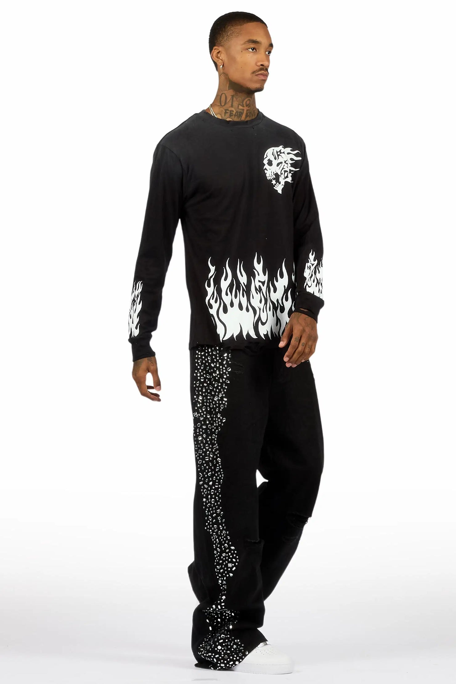 Bolor Black Rhinestone Baggy Jean