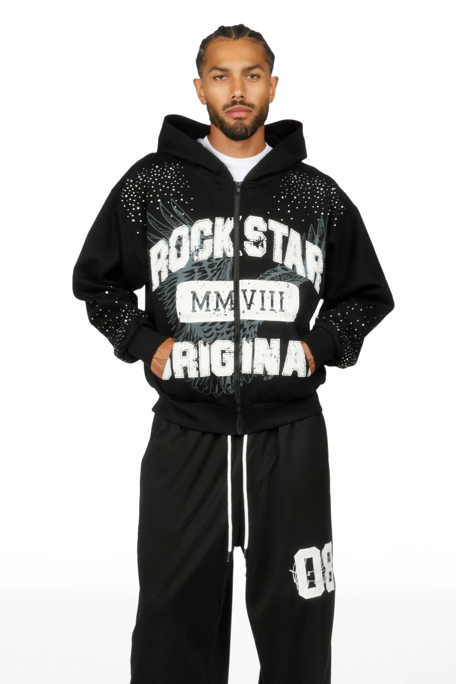 Borya Black Rhinestone Zip Up Hoodie