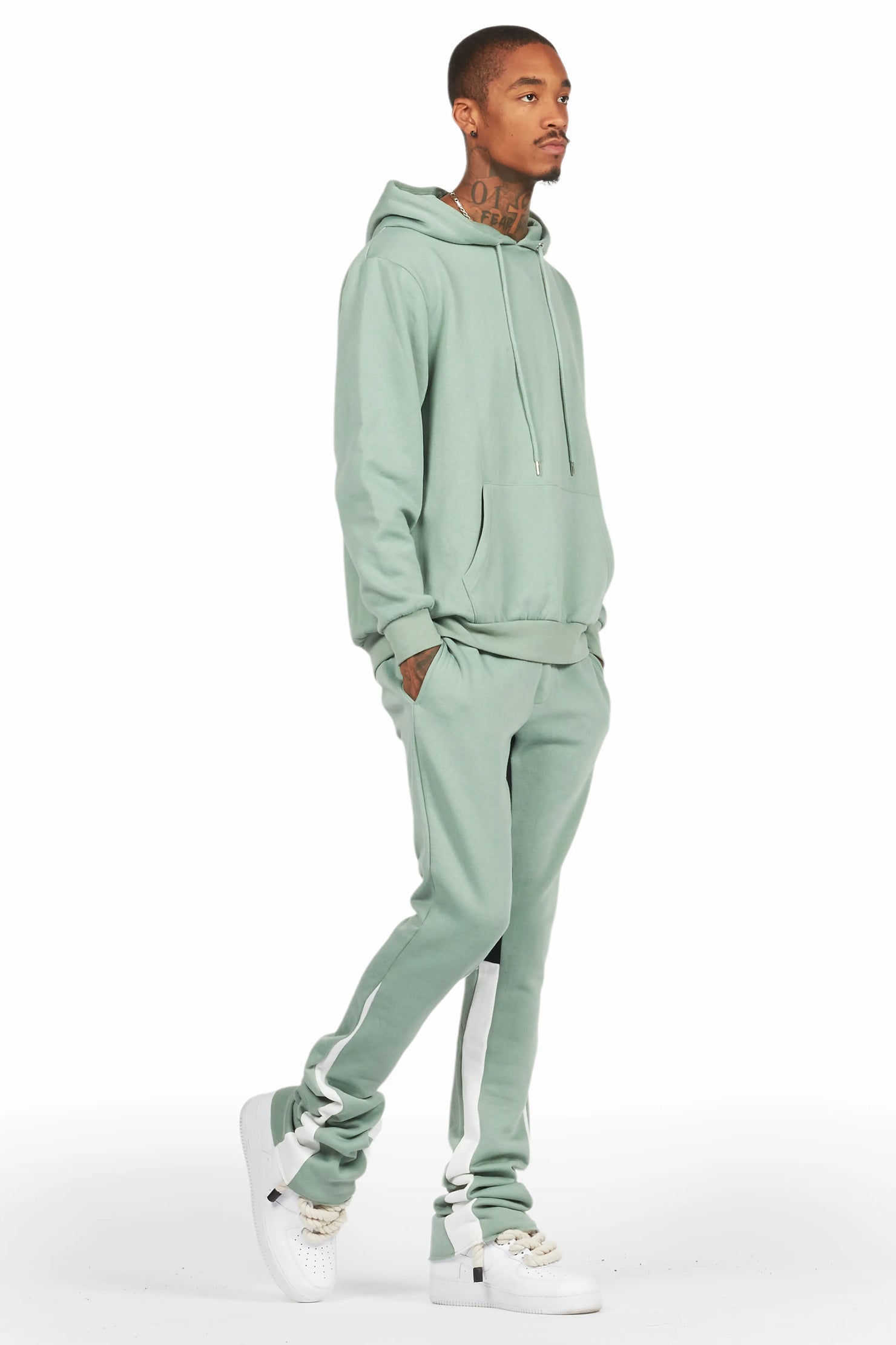 Basic Sage Hoodie/Stacked Flare Track Set