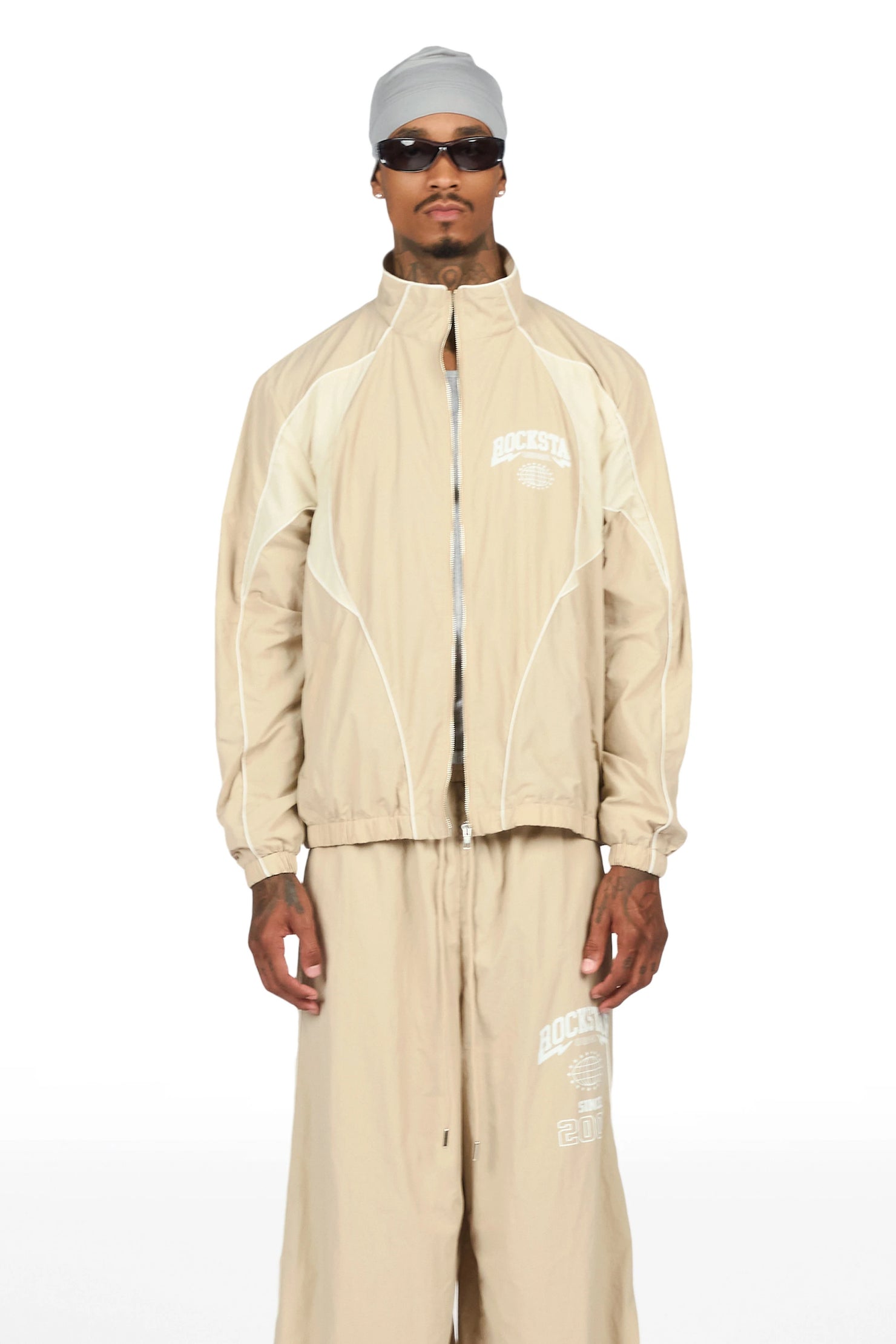 Ventoso Beige Windbreaker Baggy Fit Track Set