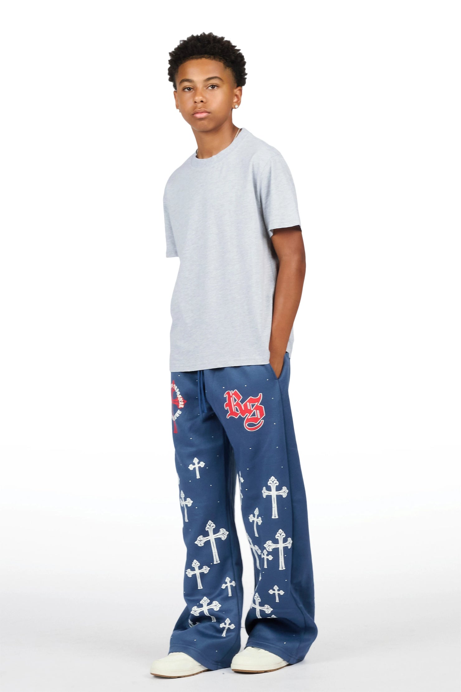 Boys Madar Navy Rhinestone Super Baggy Track Pant
