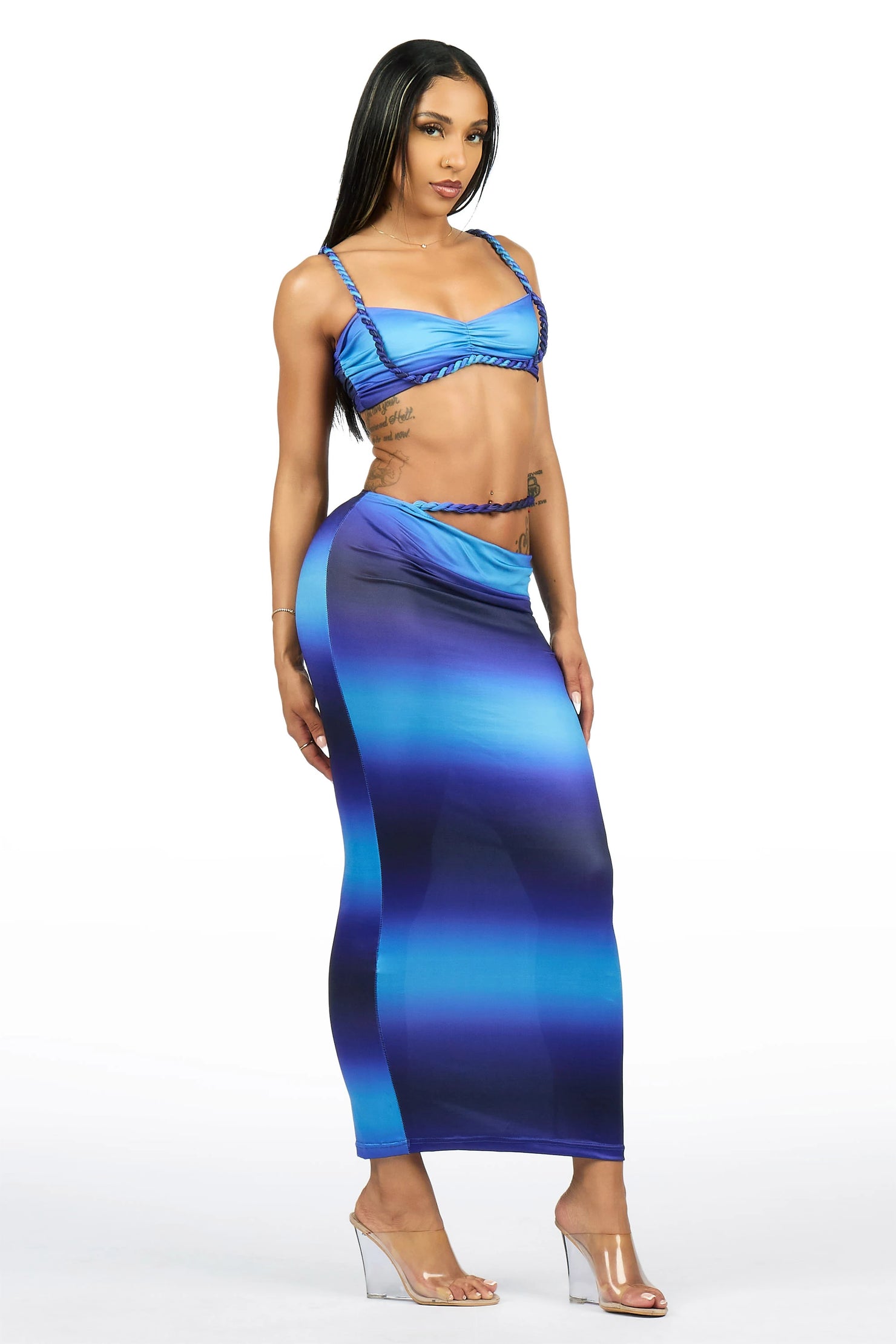 Braid-it Blue 2 Piece Maxi Skirt Set