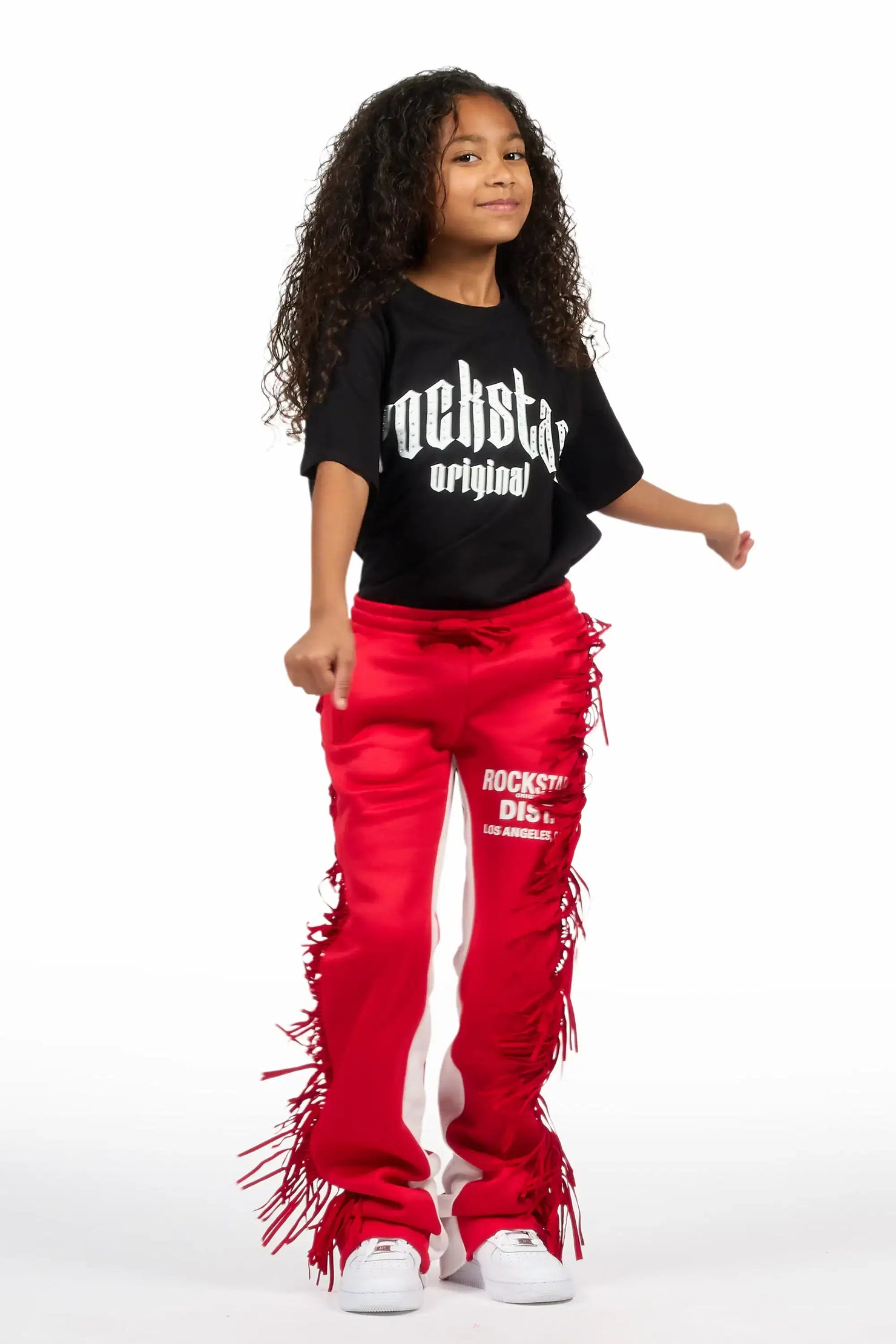 Girls Kendra Red Fringe Stacked Flare Pant