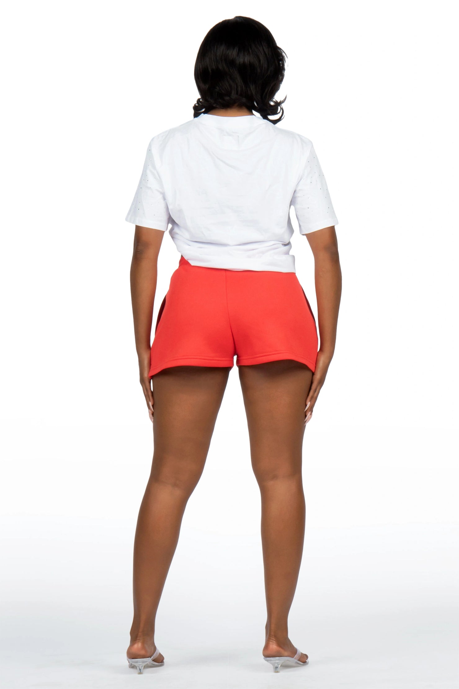 Flaveya White/Red Rhinestone T-Shirt Short Set