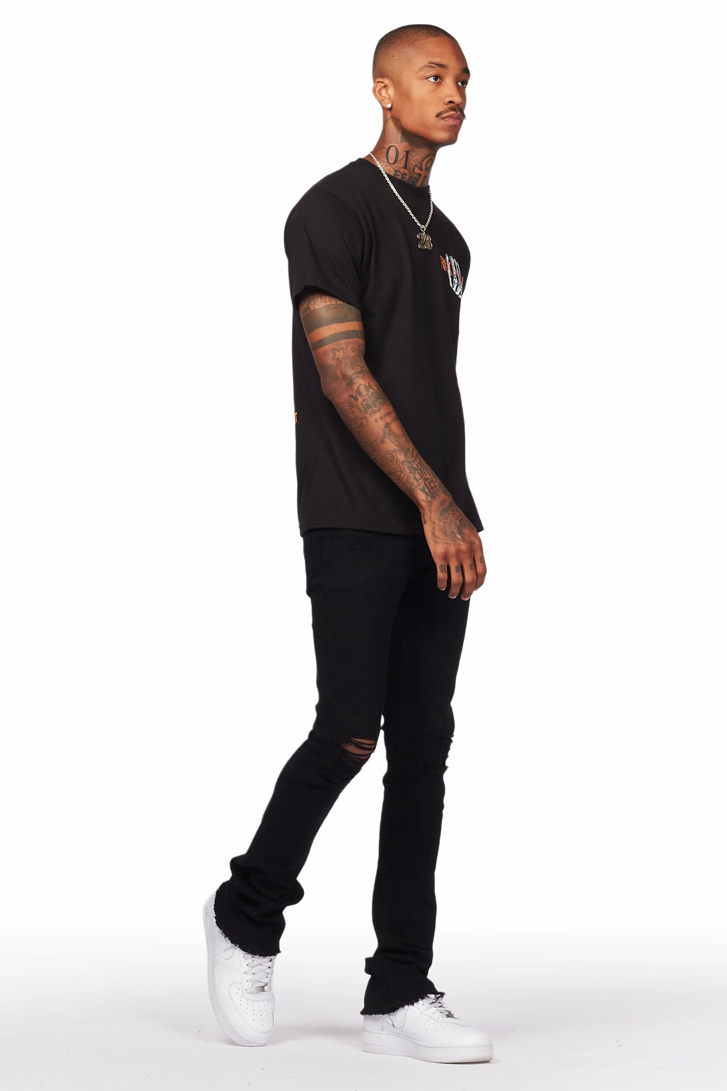 Rebel Black Stacked Flare Jean