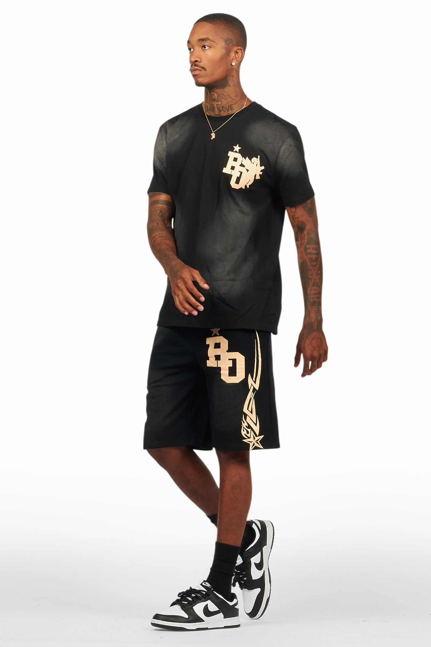 Plutix Black Graphic T-Shirt Short Set