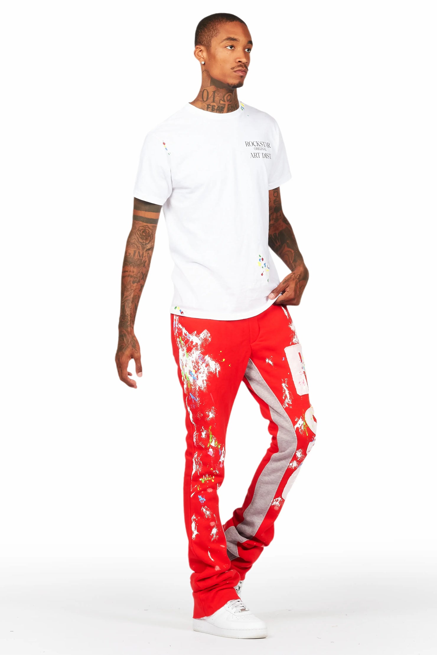 Washi Red Patchwork Stacked Flare Track Pant