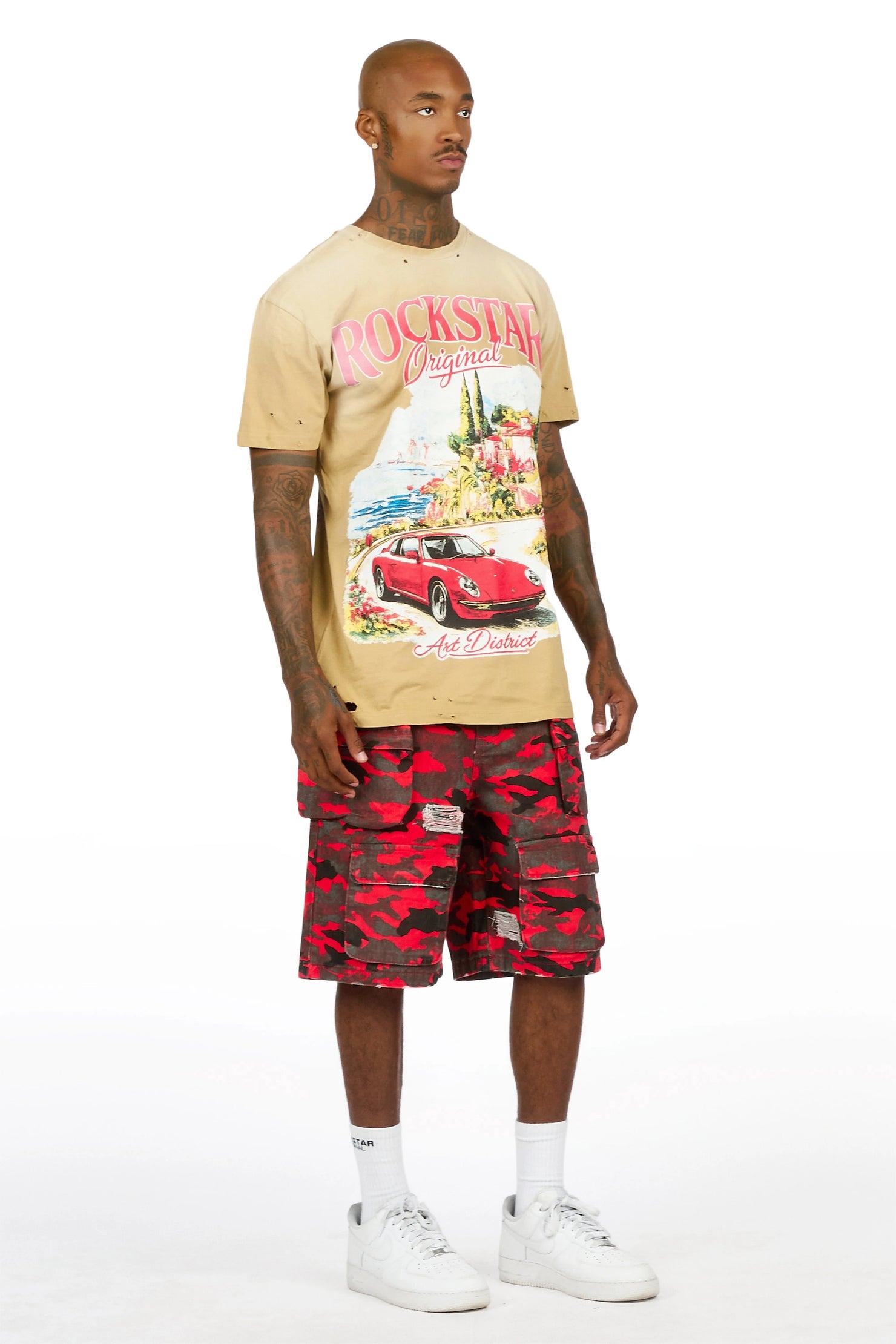 Savion Red Camo Denim Short