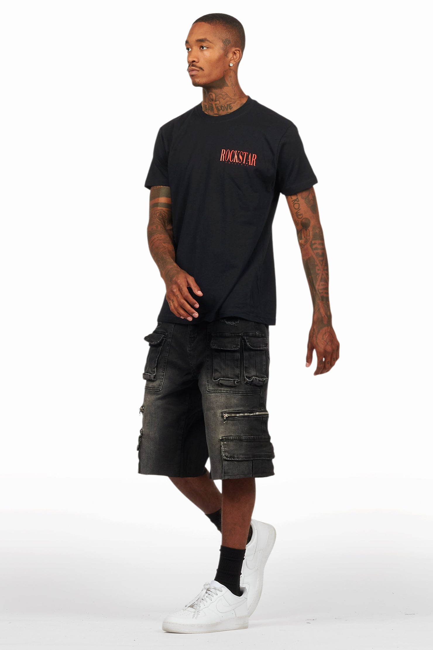 Dayte Nite Black/Red T-Shirt/Denim Short Set