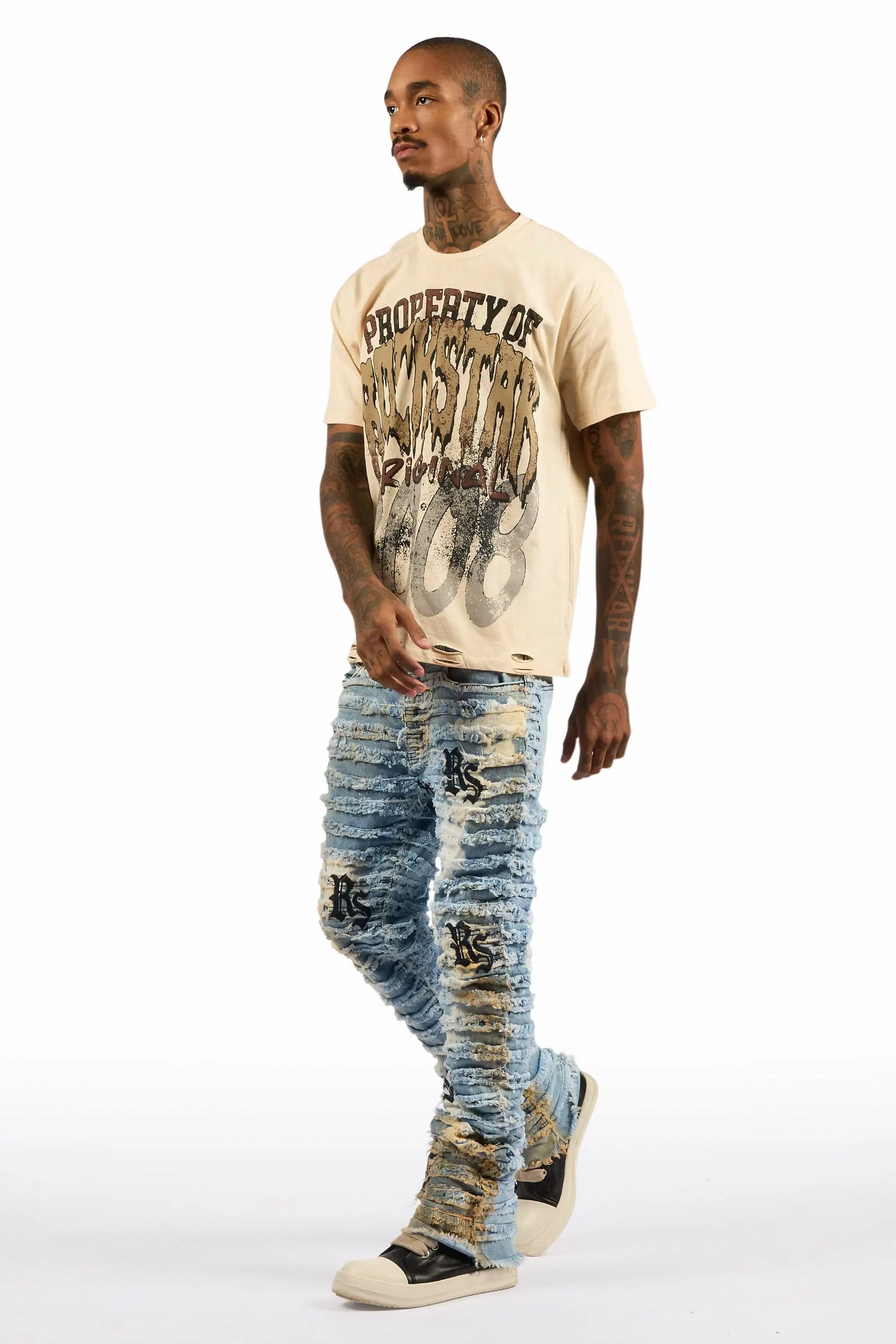 Inferna Blue Stacked Flare Jean