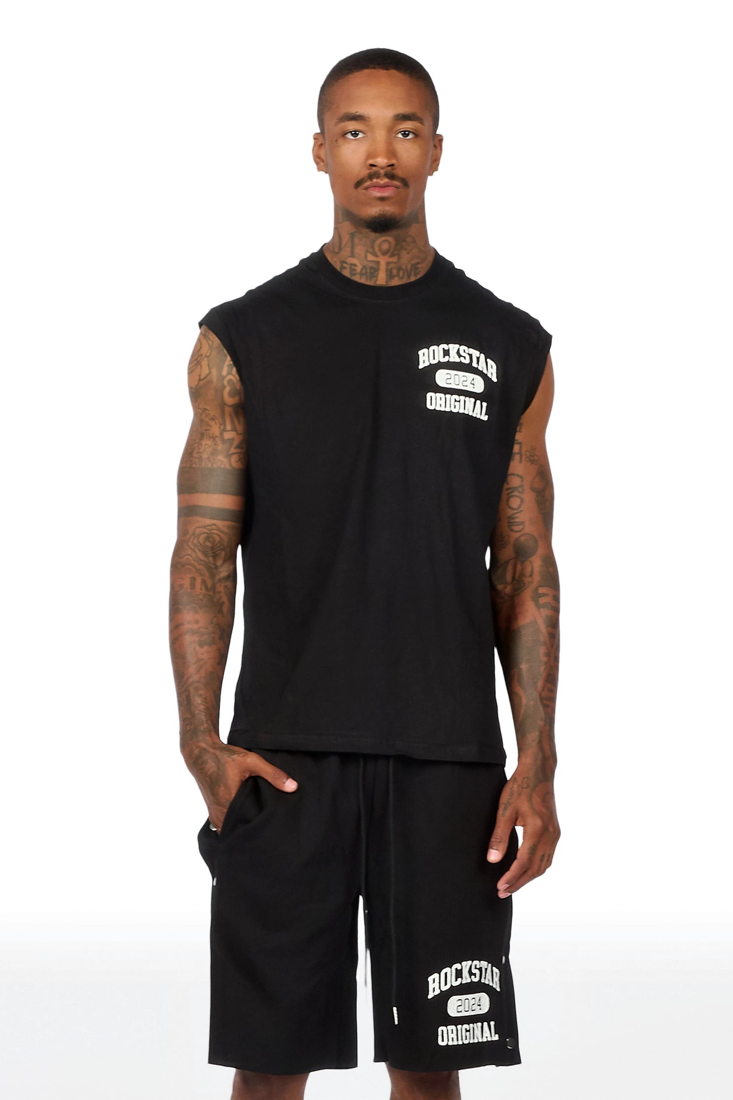Lex Black Cut Sleeve T-Shirt/Short Set