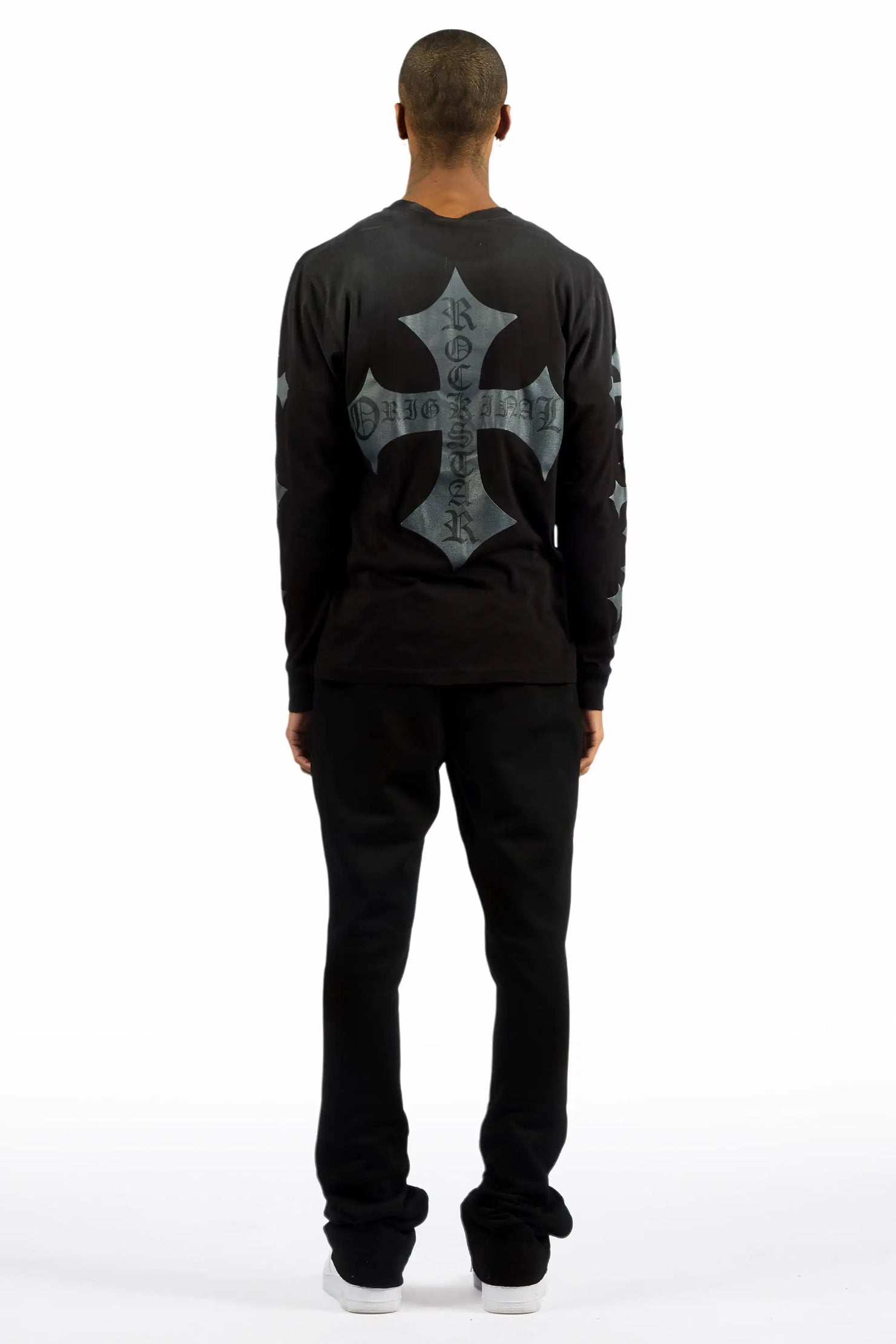 Pyrel Black/Black Rhinestone Stacked Flare Pant