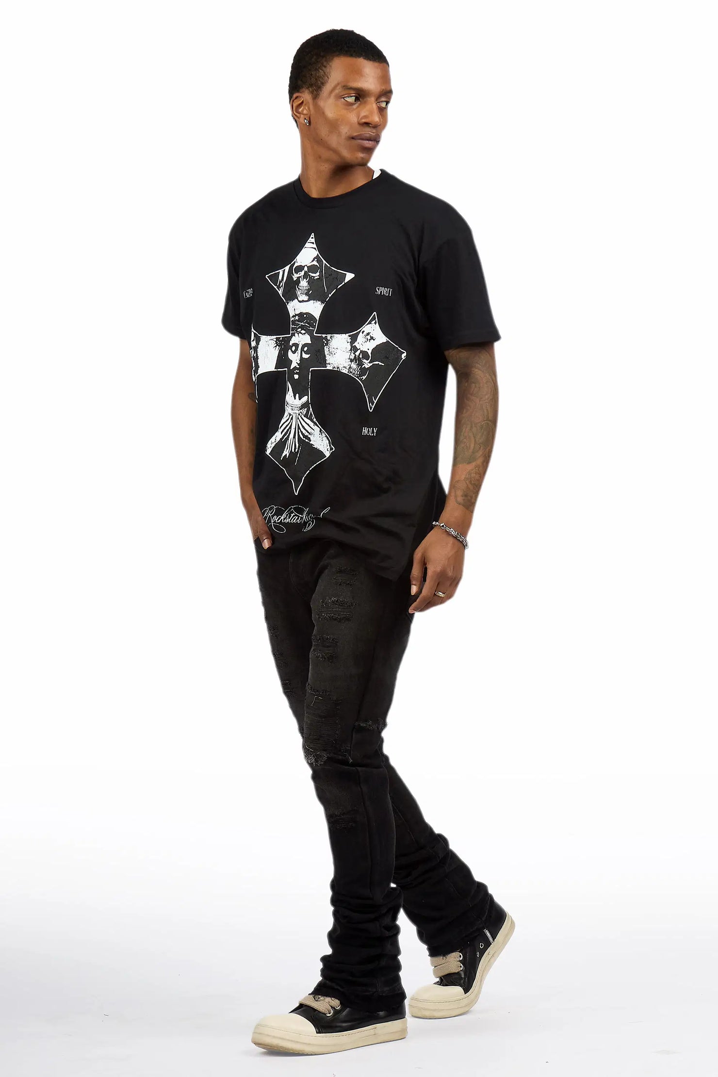 Foreign Dark Grey Wash Stacked Flare Jean