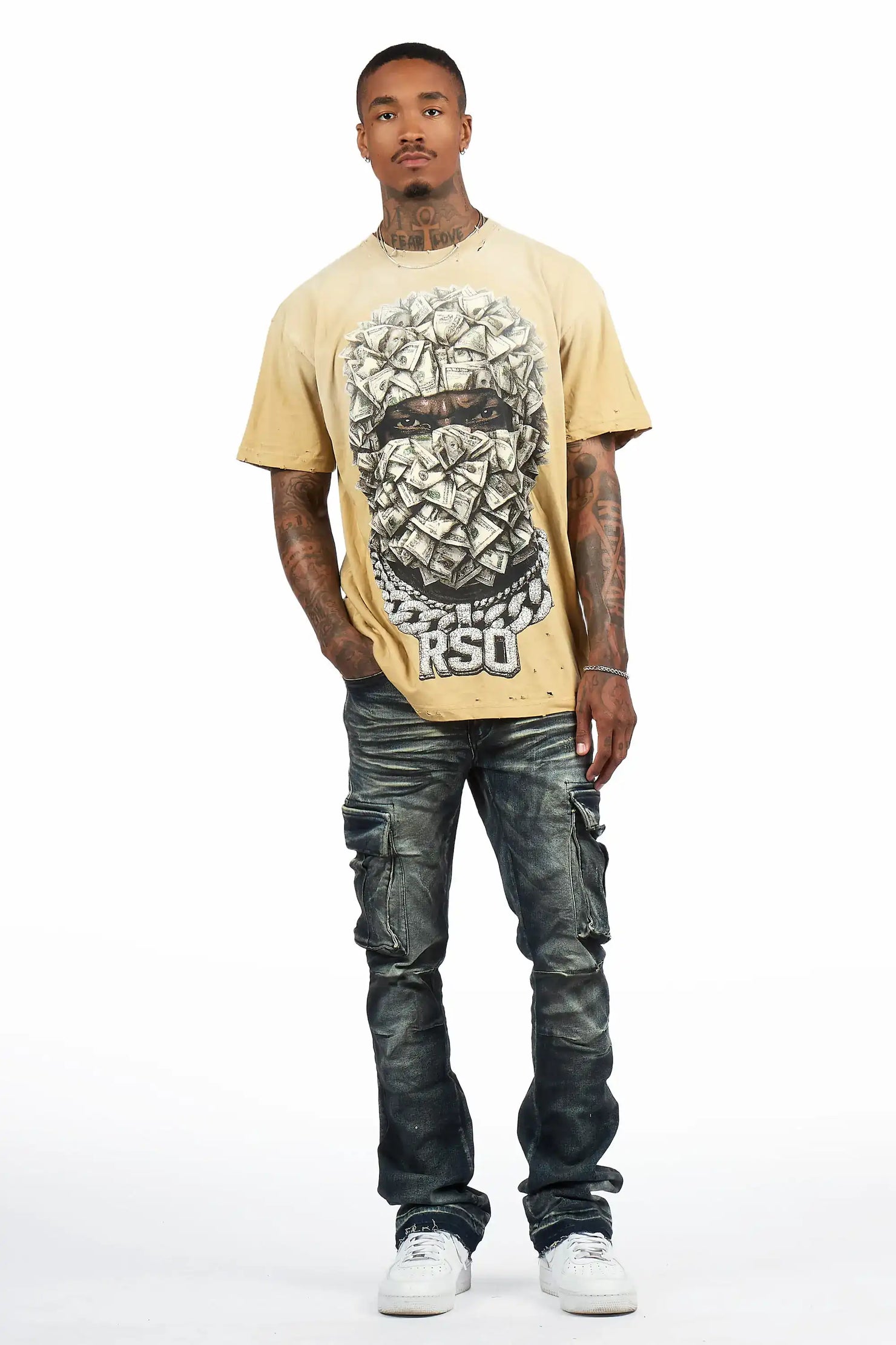 Kairox Beige Oversized Graphic T-Shirt