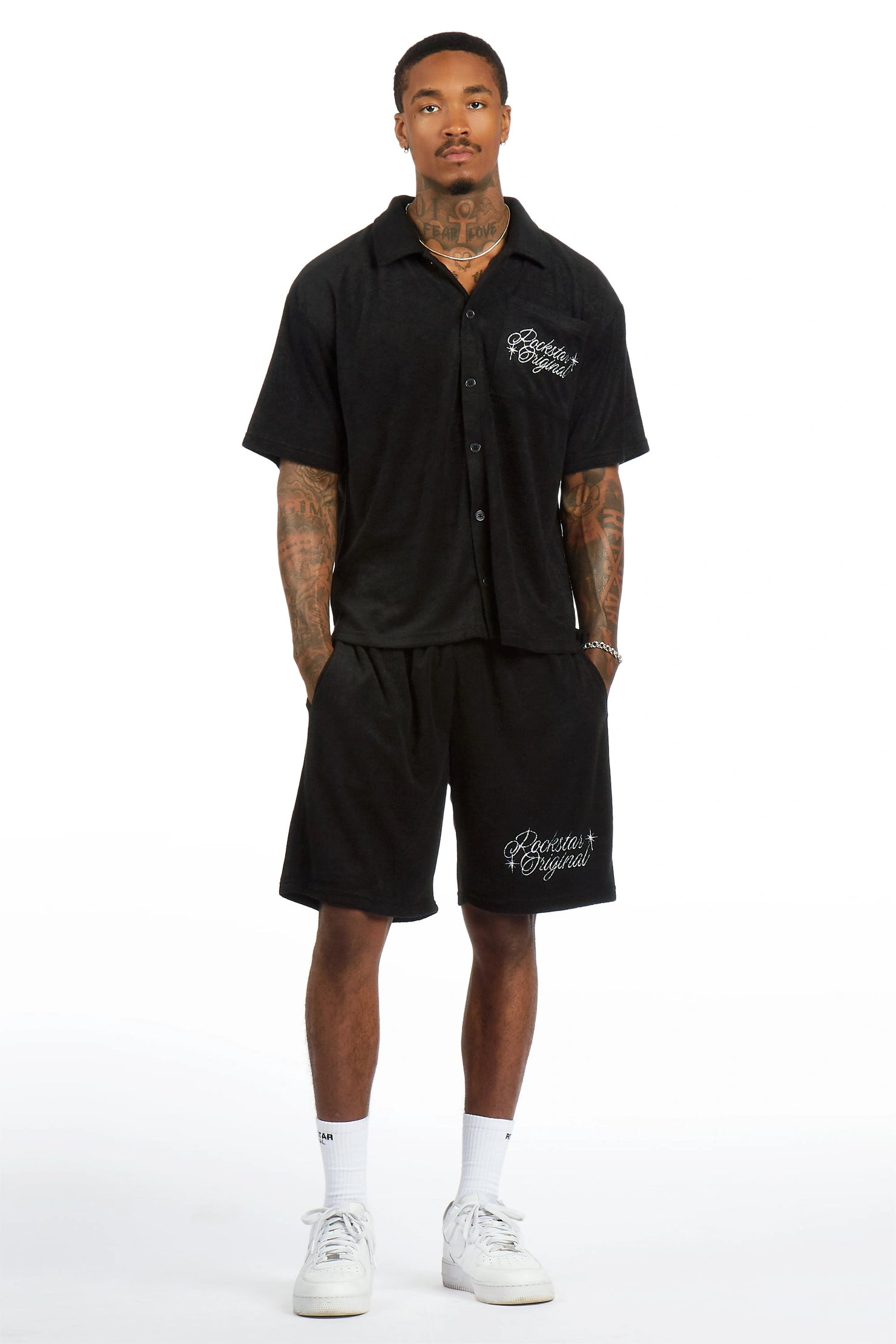 Hirsh Black Button Down Shirt/Short Set