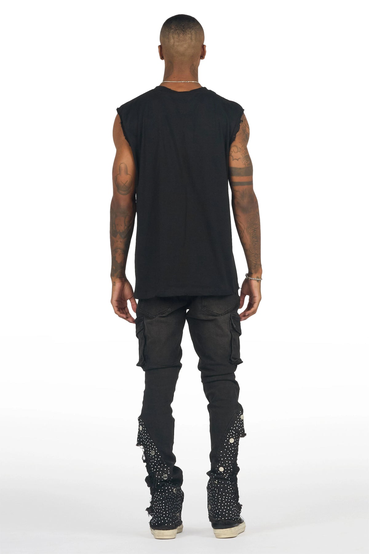 Delevan Black Rhinestone Stacked Fit Jean