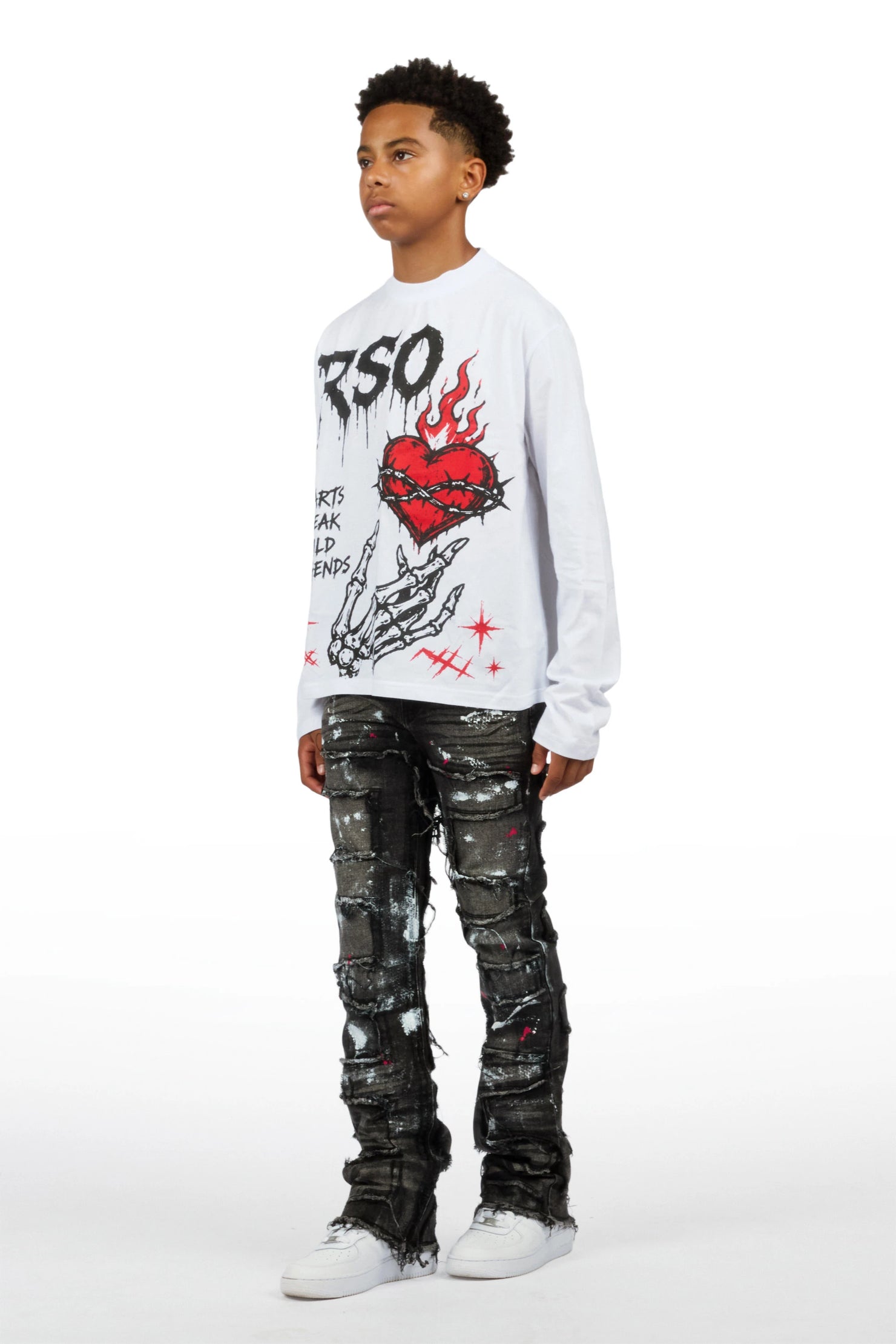 Boys Hercules White/Black Long Sleeve T-Shirt Stacked Painter Jean Set
