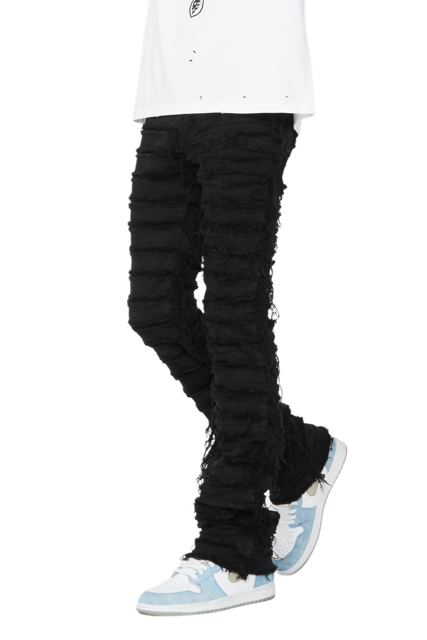 Cassius Black Stacked Flare Jean