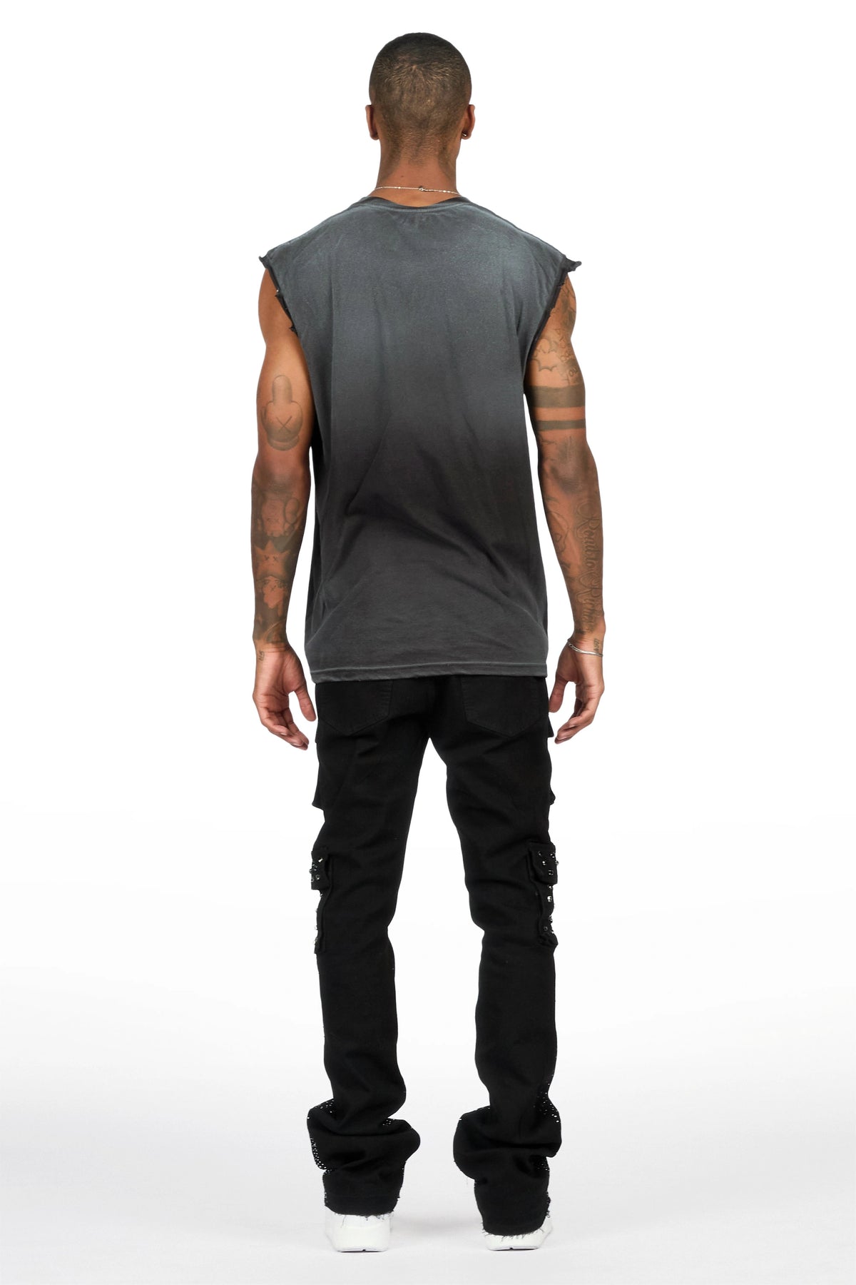 Arman Jet Black Rhinestone Stacked Fit Jean