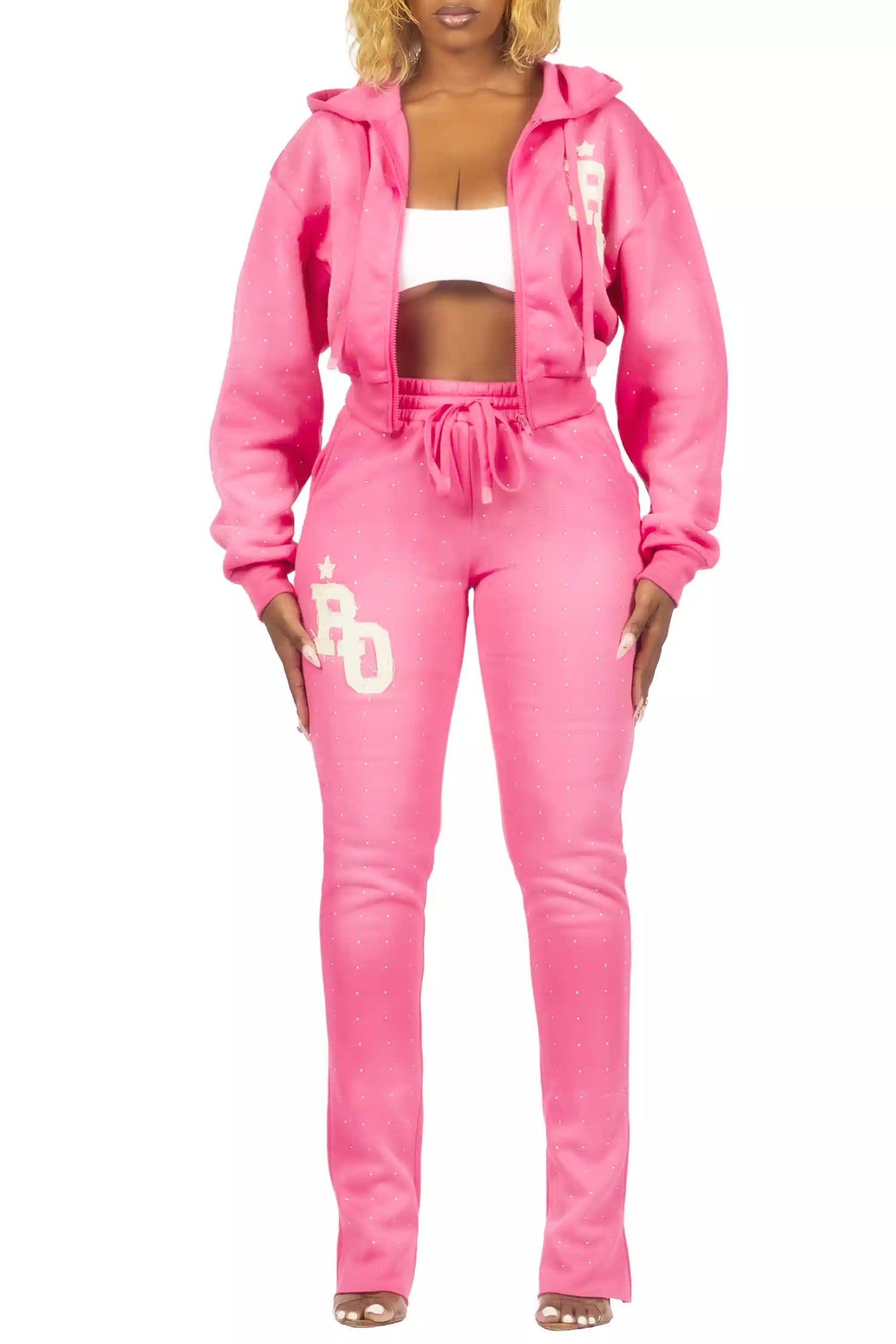 Tyona Pink Rhinestone Stacked Flare Track Set