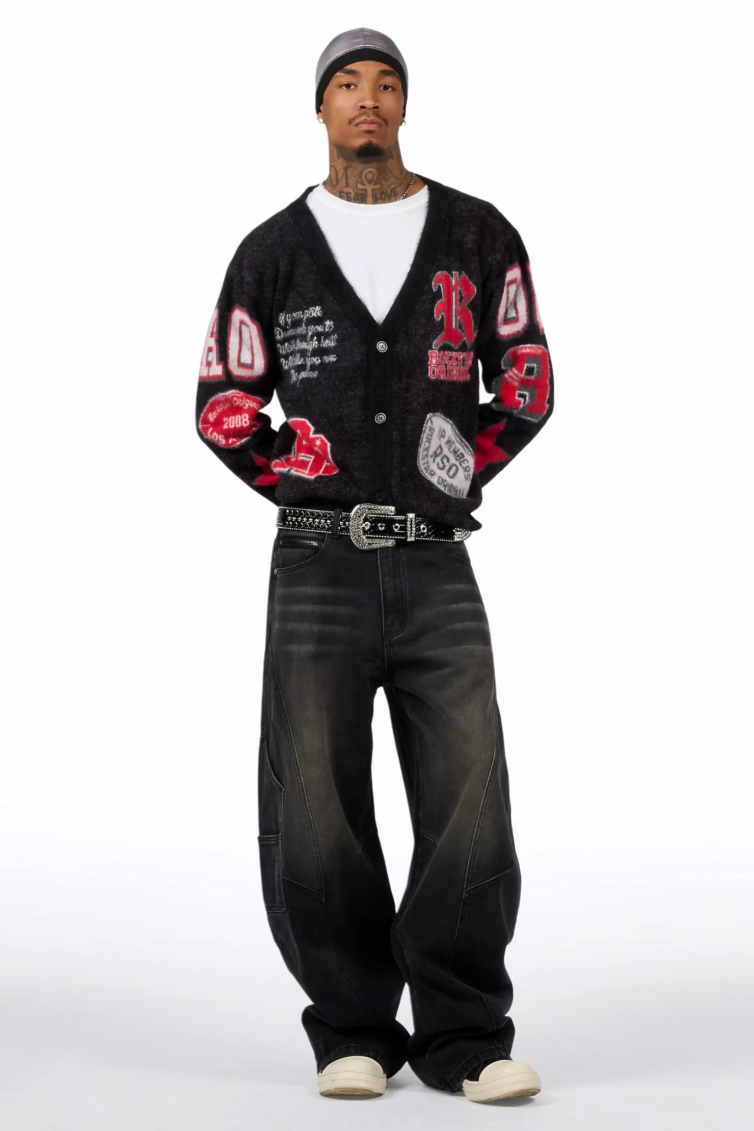 Delling Black/White/Red Knit Sweater