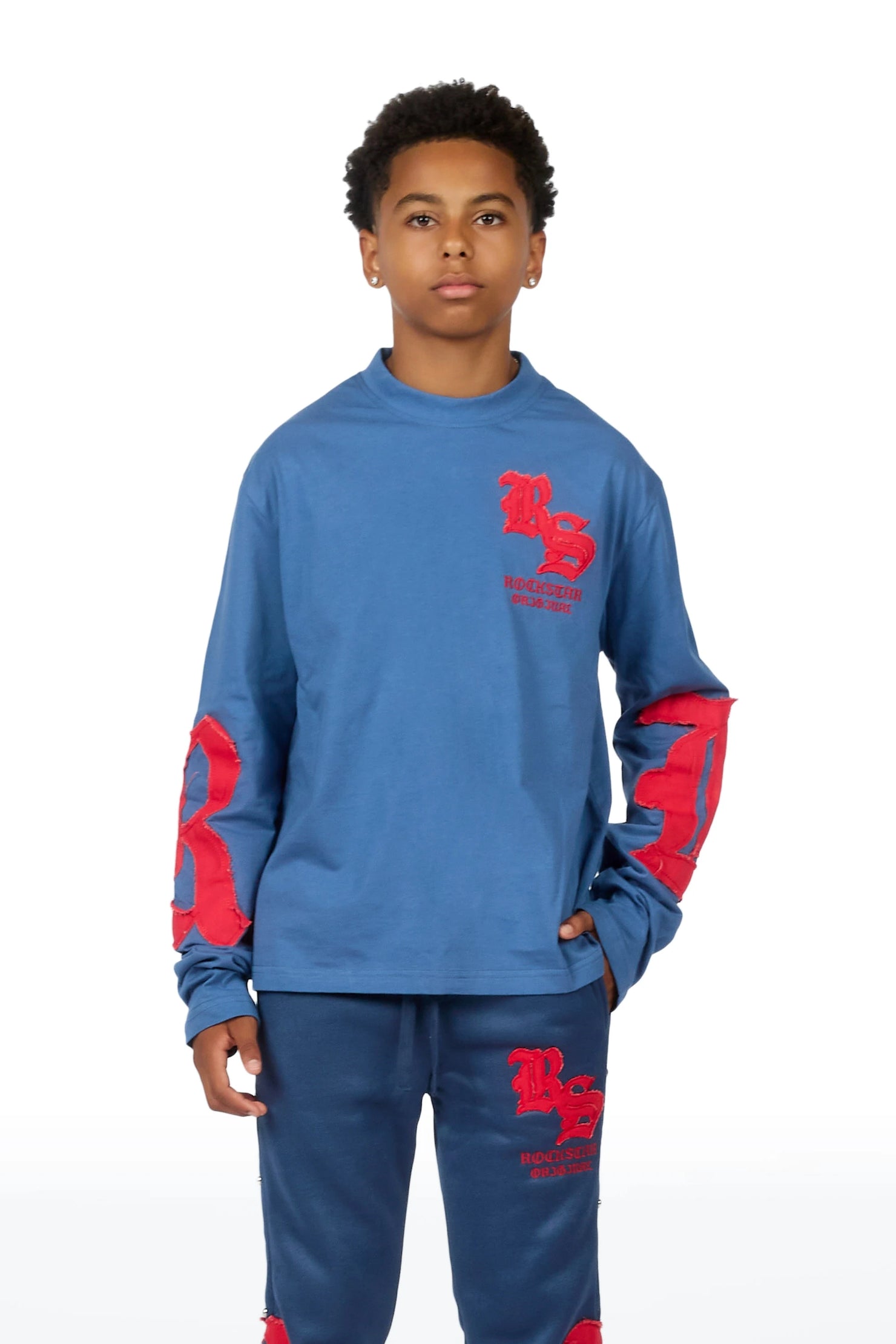 Boys Shire Navy/Red Long Sleeve Stacked Track Set